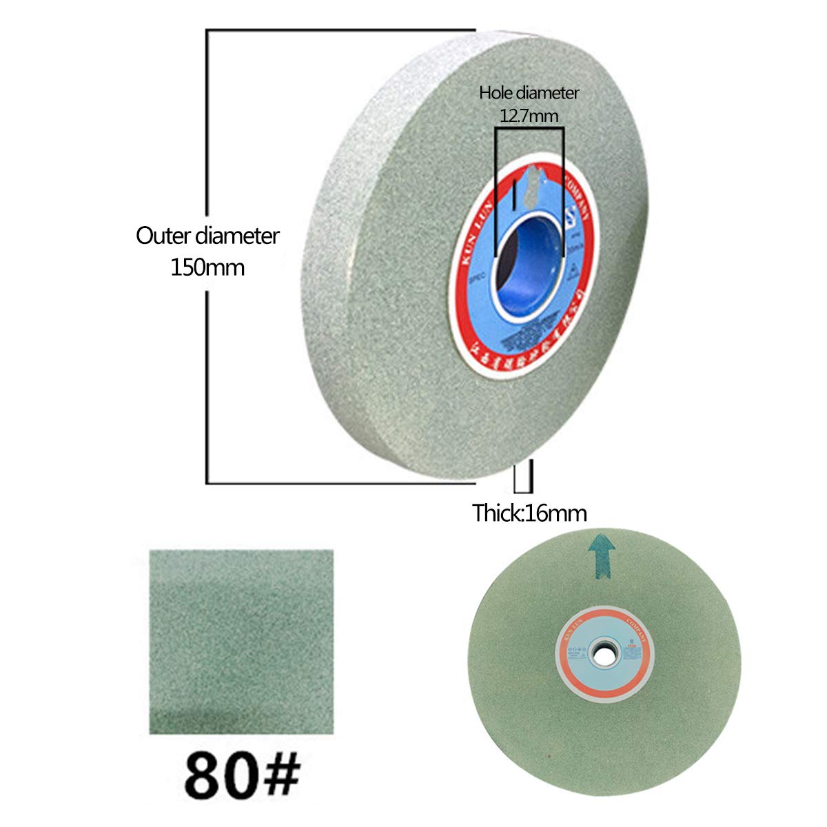 Tarcze szlifierskie, Materiał ławki: Zielony węglik krzemu, Średnica zewnętrzna: 150 mm, otworu: 12,7, Grubość: 16(80 Grit)