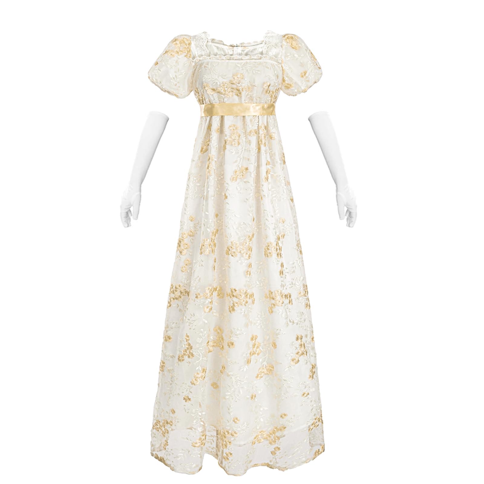 LTAKK Vestidos Regency para mujer, mangas abombadas con faja, vestido largo floral, cintura imperio, vestido renacentista, elegante, maxi para bodas, galas, vestidos de fiesta de té para mujer