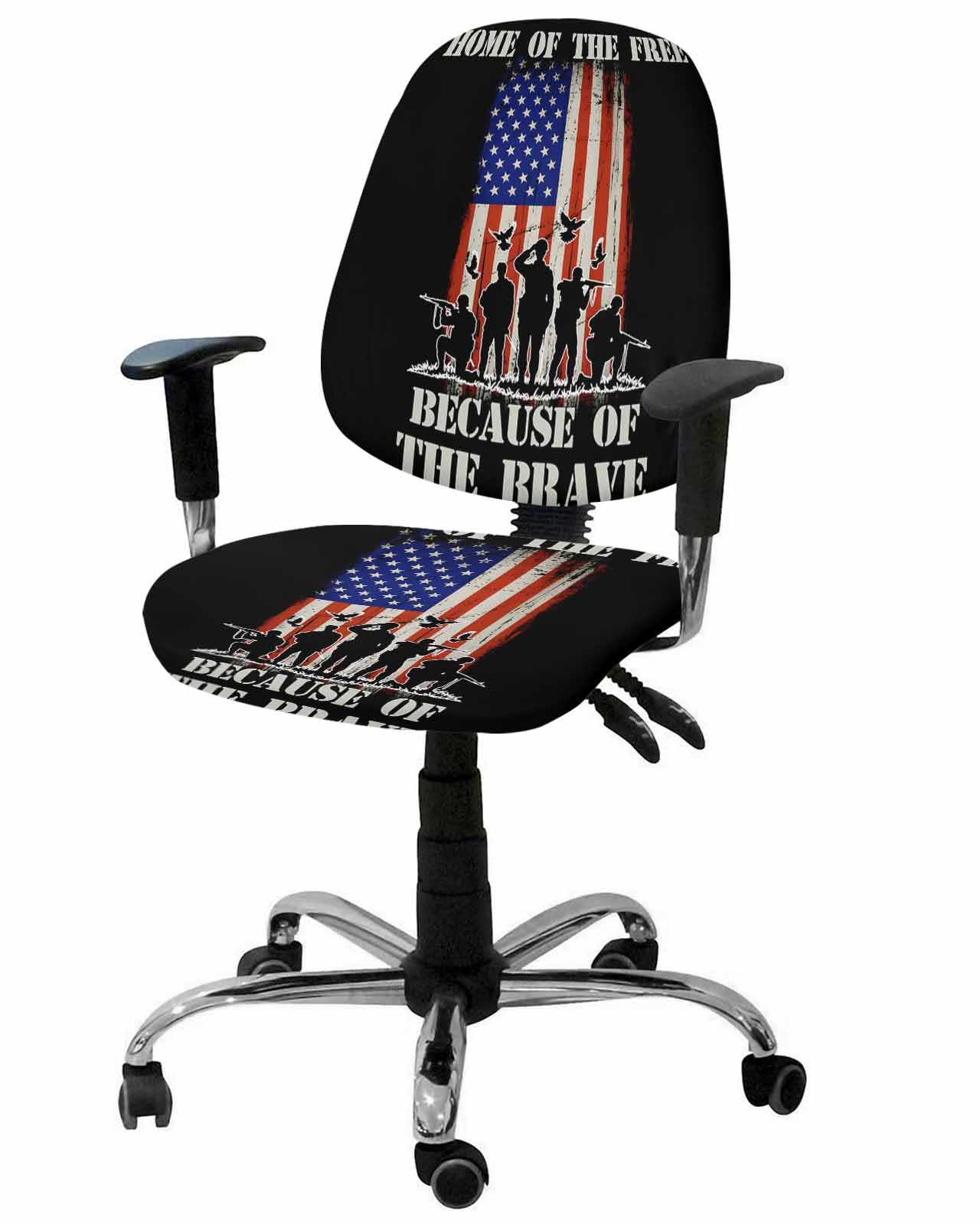 Independence Day 2 Pieces Computer Office Chair Covers Set,Stretchable Desk Rotating Chair Seat Cushion Slipcover Back Covers,Vintage Patriotic Flag Star Striped Slipcover Back Cover,Protectors Cover