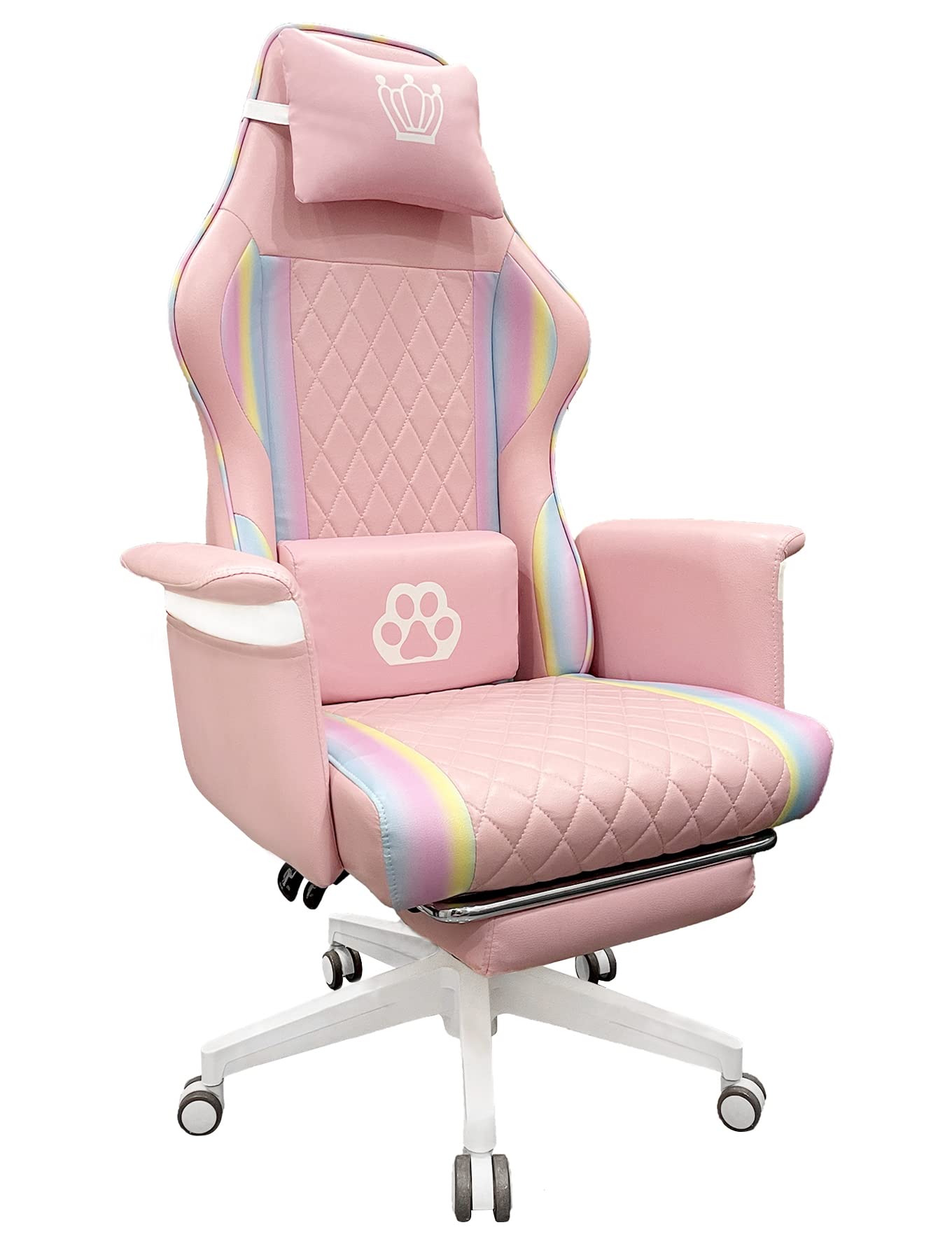 Gaming Chair with Footrest Massage Racing Office Computer Ergonomic Chair PU Reclining Video Game Chair Adjustable Armrest High Back Esports Chair with Headrest and Lumbar Support (Pink)