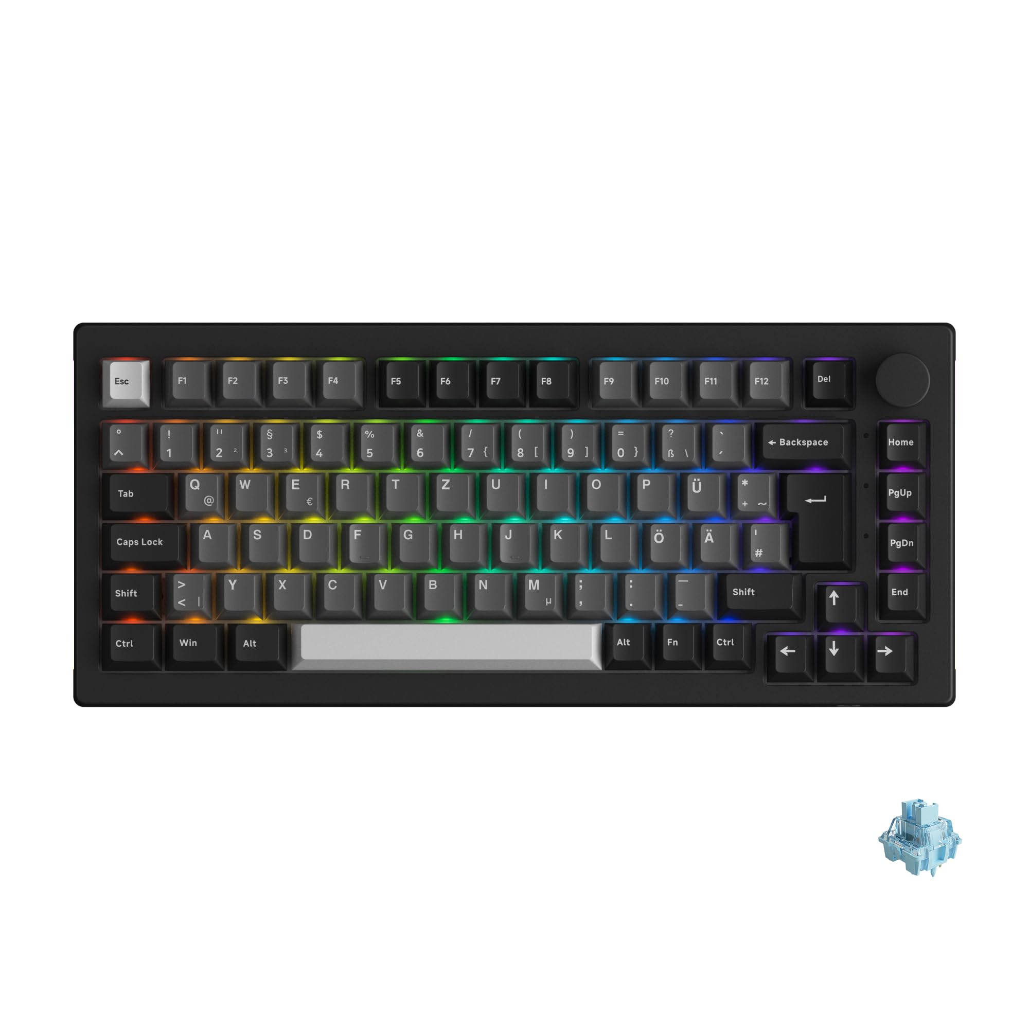 Akko 5075B Plus Tastiera meccanica da gioco multi modalità Tastiera compatta con guarnizione hot swap a 5 pin Montaggio a doppio scatto con manopola rotante Layout ISO-UK/DE/nordico