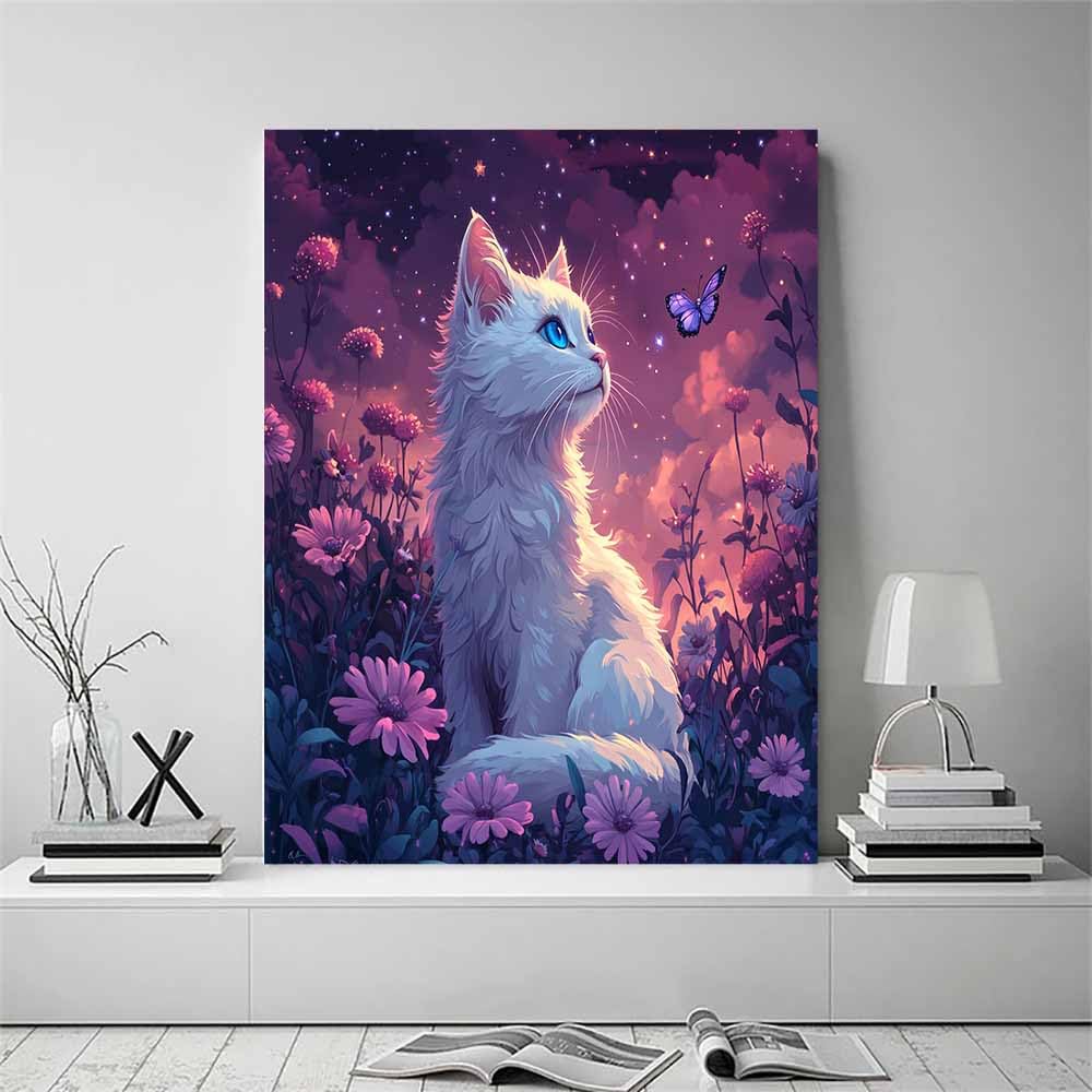 TERUEA Estampado Grande Gigante Imagen Para Animal blanco con mariposa campo estrellado Lienzos Decorativo Canvas Wall Art Decoracion Modernos Animales - Arte（Violeta-60x90cm1 Enmarcado