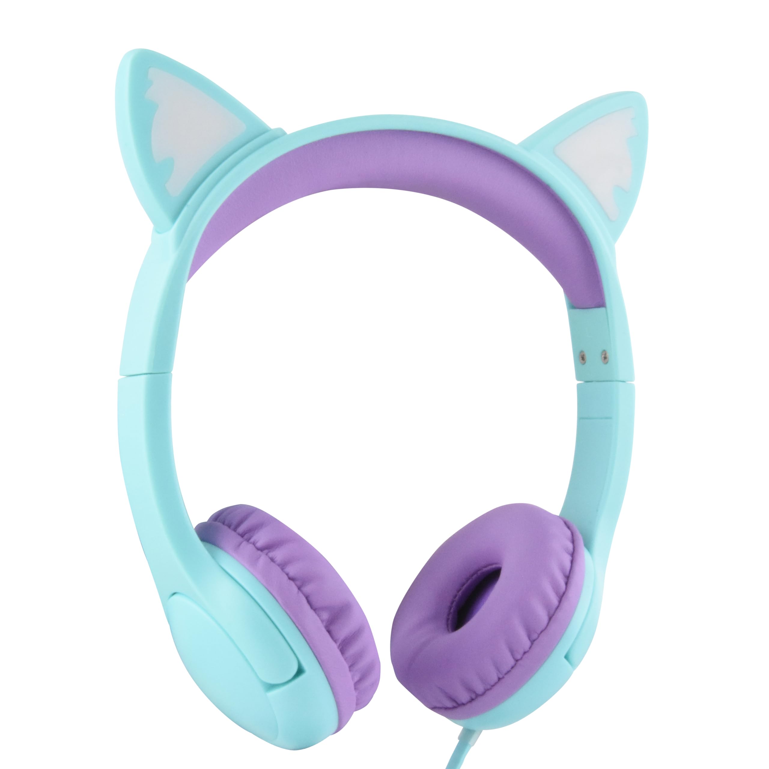 Olyre Kids Headphones with MIC for School, 85dB Safe Volume Limited Light Up Cat Ear Headphones,Wired Cord On-Ear Headset for Children/Boys/Girls/Travel-Green/Purple