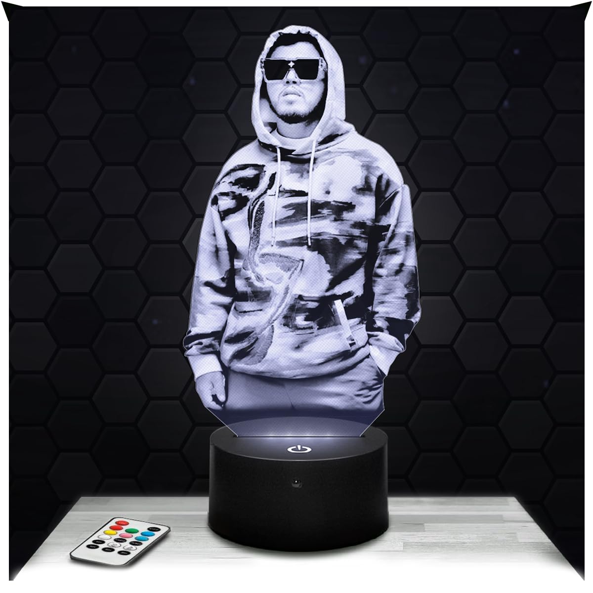 Lampephoto.fr - Hamza 3D Lamp French Rapper, Touch LED Night Light, 3D Hologram Effect, Christmas Birthday Gift Idea for Men Women, Bedroom Decoration Object
