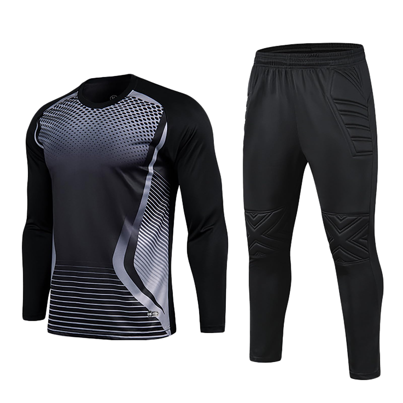 Completo da portiere da uomo con maglia e pantaloni, divisa da calcio imbottita, Nero , XL