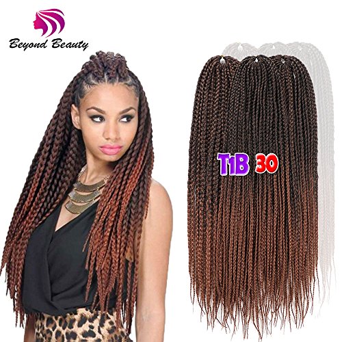 Crotchet Braids Box Braids Hair Extensions Ombre Black Brown Burgundy Kanekalon Braiding Hair (24inch,1B-30)