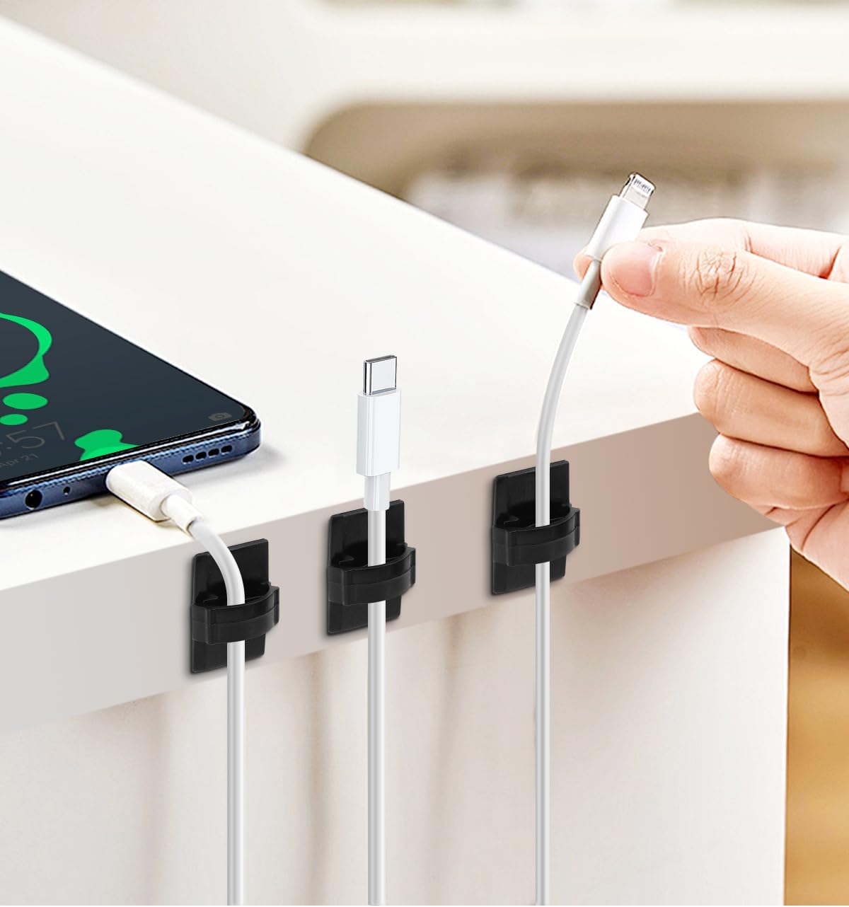 100 Pcs Cable Clips, Adhesive Clips Strong Wire Holders Self-Adhesive Wire Clip Cable Cord Desk Management for Office Home and Car