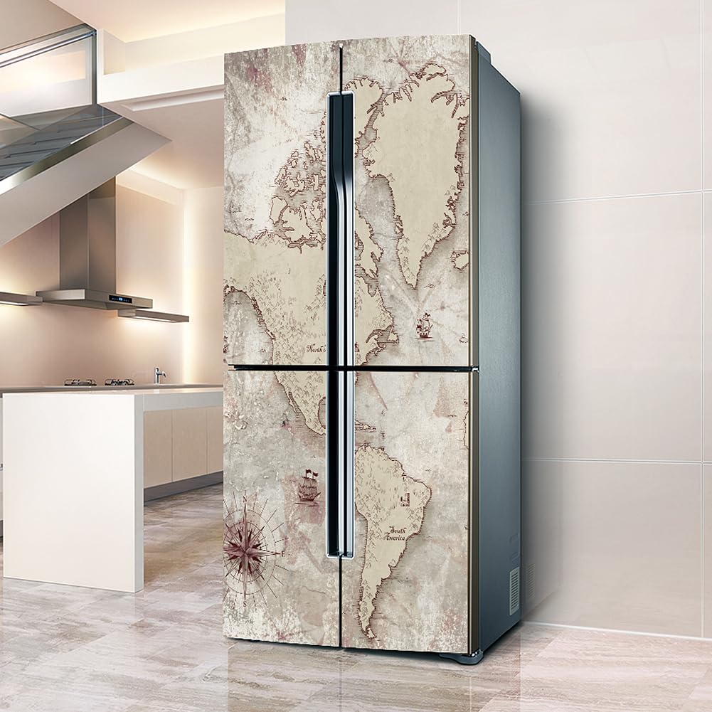 VHcgCGJ Fridge magnet, Full covering door fridge covers skins wall stickers for kitchen decal, Retro Navigation Map America(L: 100x180 cm)