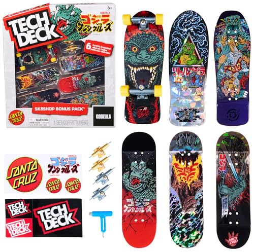 Tech Deck, Godzilla Sk8shop Fingerboard Bonus Pack, minipatinetas coleccionables y Personalizables, Juguetes para niños y niñas a Partir de 6 años