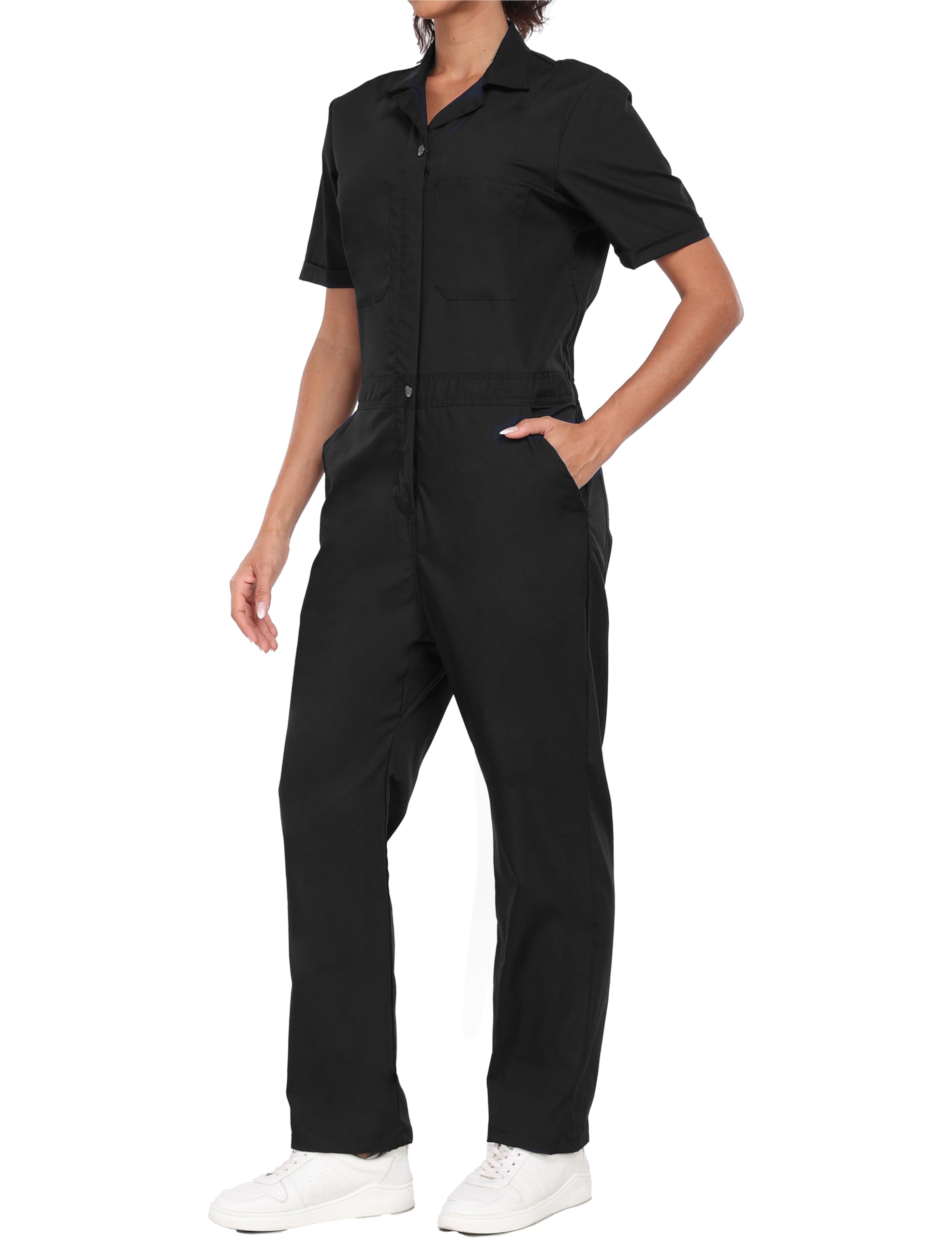 wantdo Coveralls for Women, Snap-Front Cotton Work Jumpsuits Twill Action Back