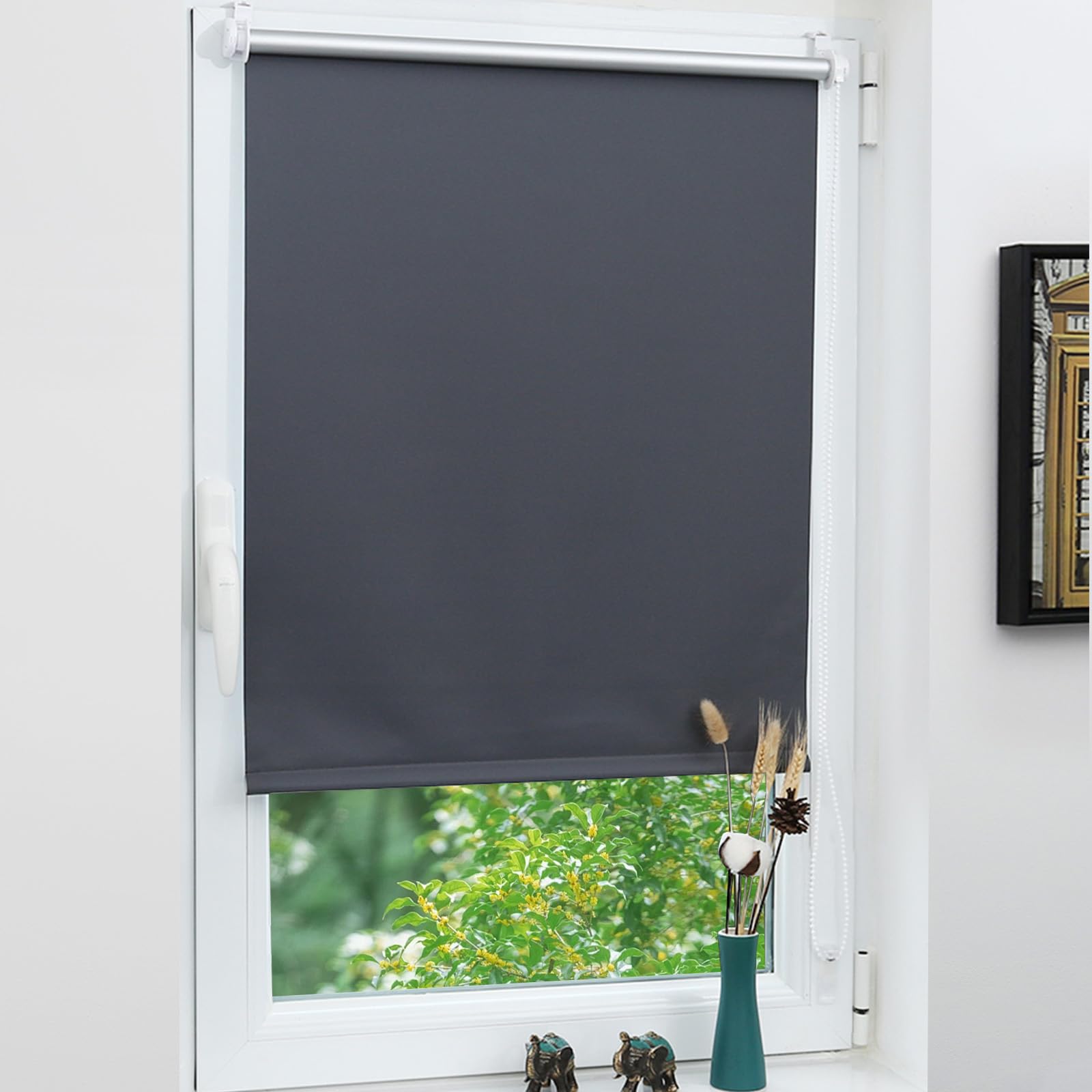 Grandekor Verdunklungsrollo ohne Bohren,Klemmrollo Thermorollo mit Hitzeschutz, Rollos für Fenster Montage mit oder ohne Bohren