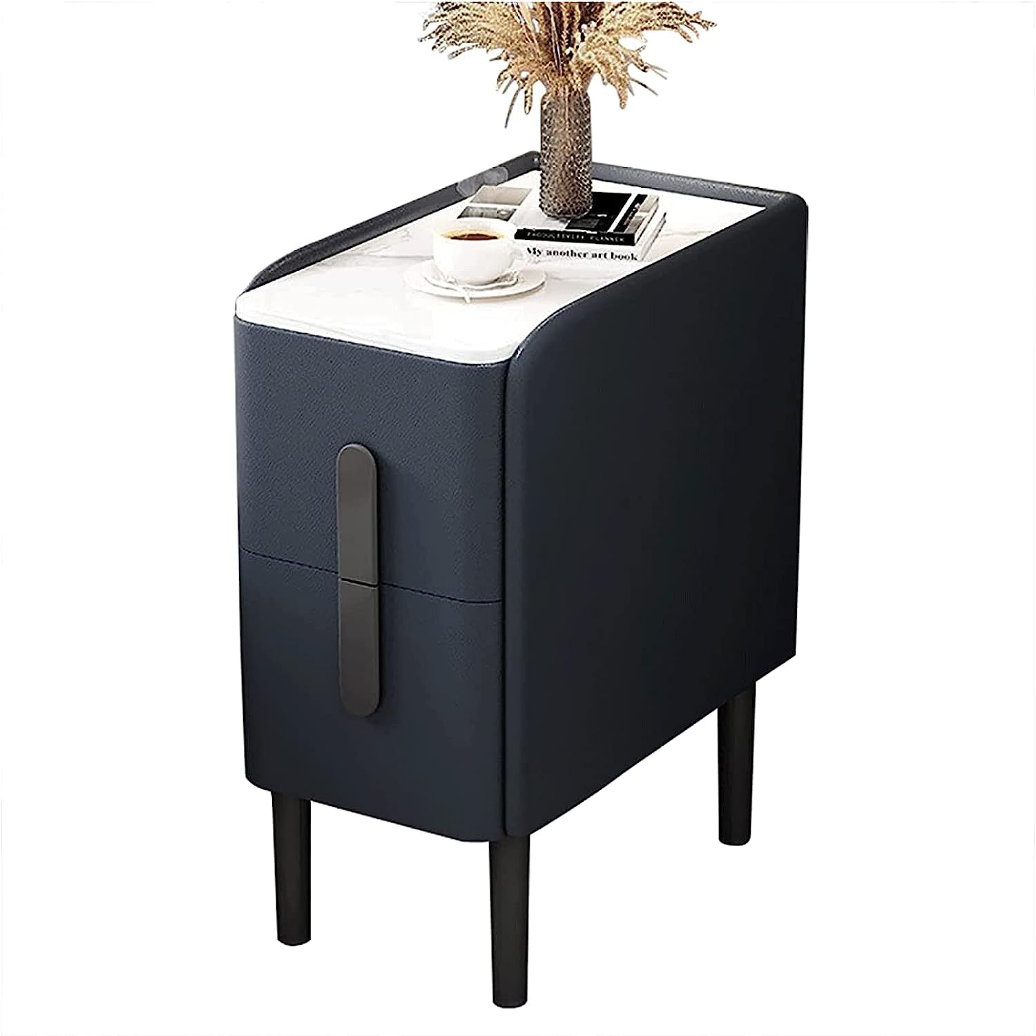 BHGFYXBS Nightstand Pine Frame End Table 2 Drawers Bedside Cabinet Leather Bedside Table Sintered Stone Countertops Bedside Dresser,Light Gray-35X40Cm,Dark Blue-35X40Cm,Dark Blue-35x40cm