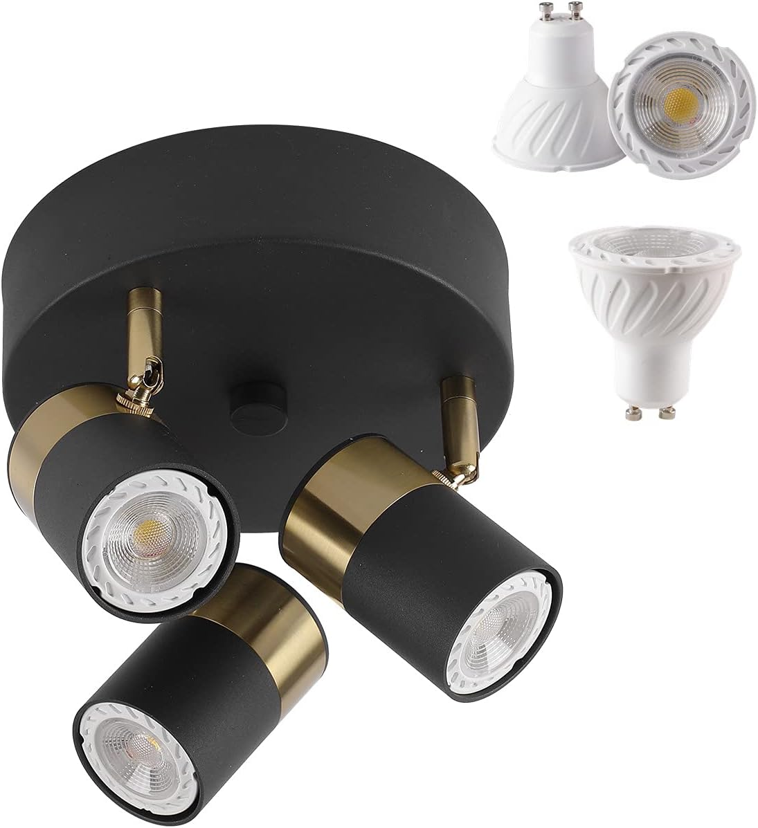 EFINEHOME Round Ceiling Spotlight Fixture- Flush Mount Track Fixture Wall Lamp Directional for Hallways, Kitchen, Bedroom, Office, Gu10 Bulbs Included (3-Light Style B)