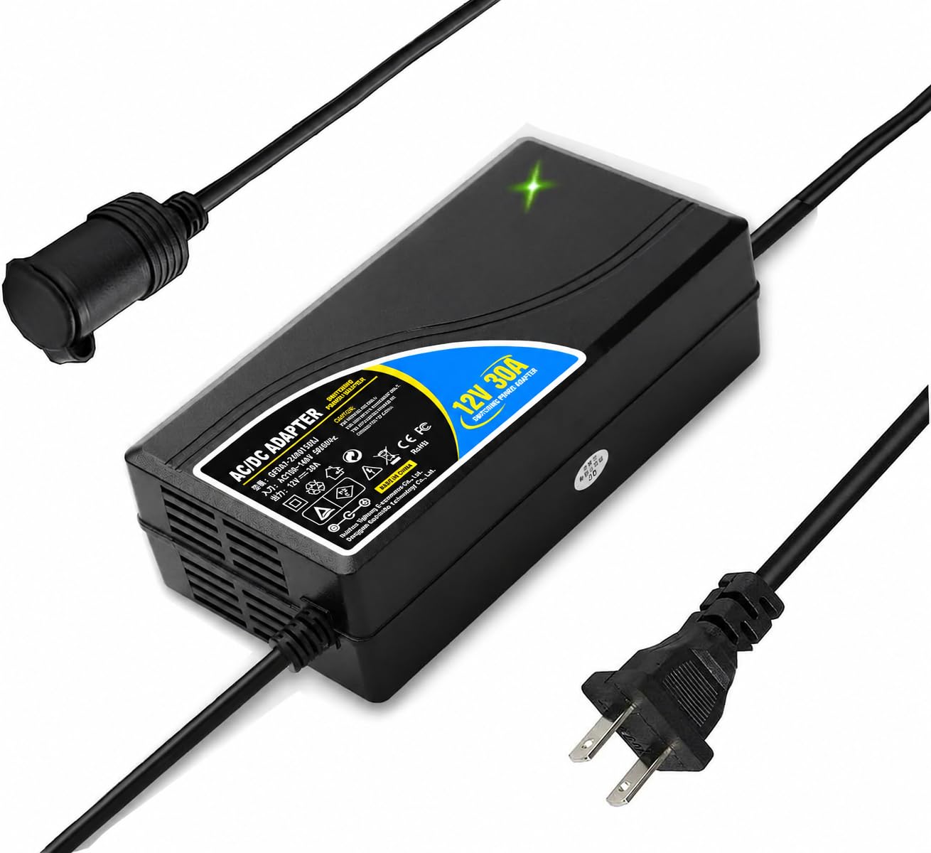 Yutasa AC/DC変換アダプター 12V 30A 360W シガーソケット対応 AC100V-140V対応 家庭用コンセント変換 車載機器対応 電源コンバーター 空気入れ 車載炊飯器 カー冷蔵庫対応 冷却ファン搭載