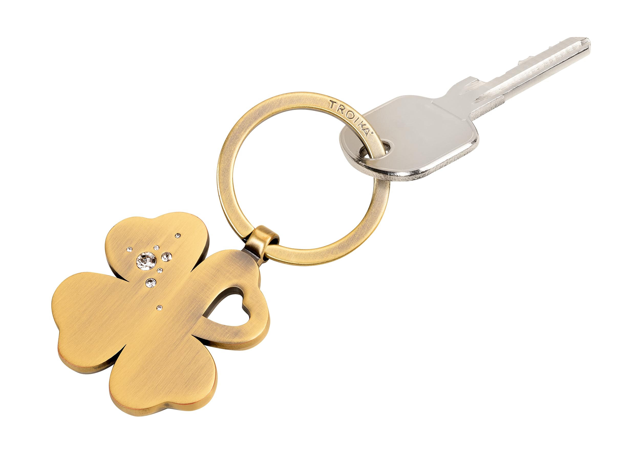 TROIKA Schlüsselanhänger Kleeblatt gold Herz GIRLS BEST FRIENDS Schlüsselanhänger Glück Herz Bronze made with SWAROVSKI® ELEMENTS aus Metallguss verchromt in Antikgold matt Optik Geschenk Freundin