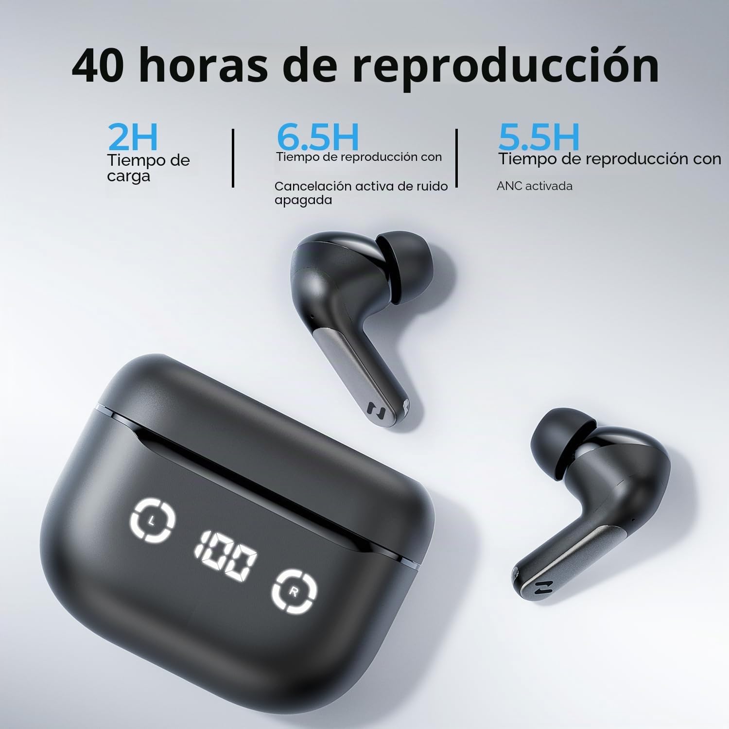 havit NC01T Cancelación activa de ruido auriculares sin blancos, 4 micrófonos ENC AI Llamada Inalámbrica Bluetooth Cancelación de ruido 40H Tiempo de reproducción 7 ecualizadores preestablecidos a