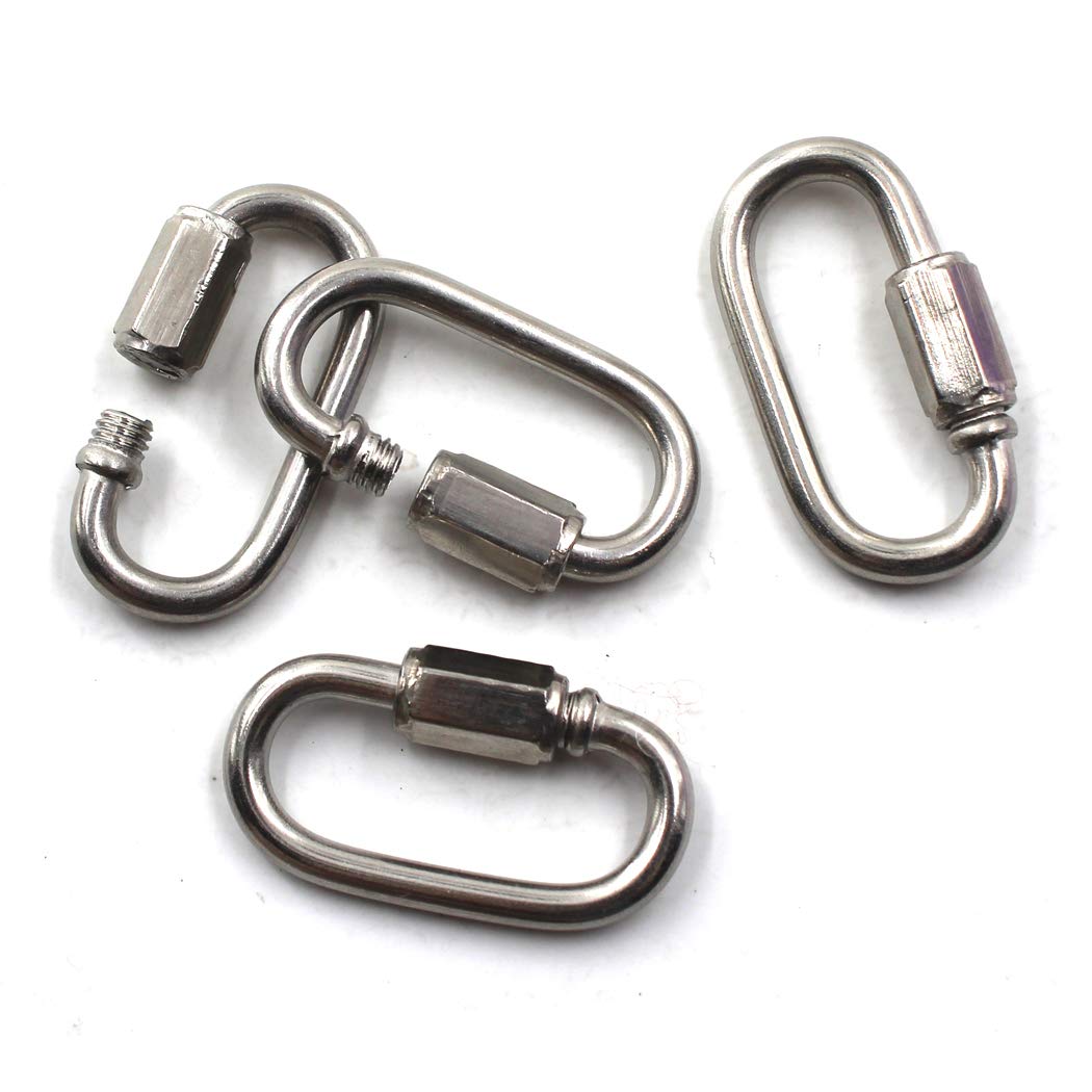 Flomore M8 Lock Quick Link Chain Connector 304 Stainless Steel Screw Lock Carabiner Pack of 4
