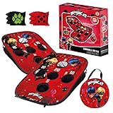 Miraculous Offiziell – Cornhole Battle Ladybug & Cat Noir – Leicht & Faltbar aus Stoff 90×60 cm – 2 Boards + 8 Säcke + Tragetasche – Outdoorspiel für Kinder & Erwachsene – Original Corner