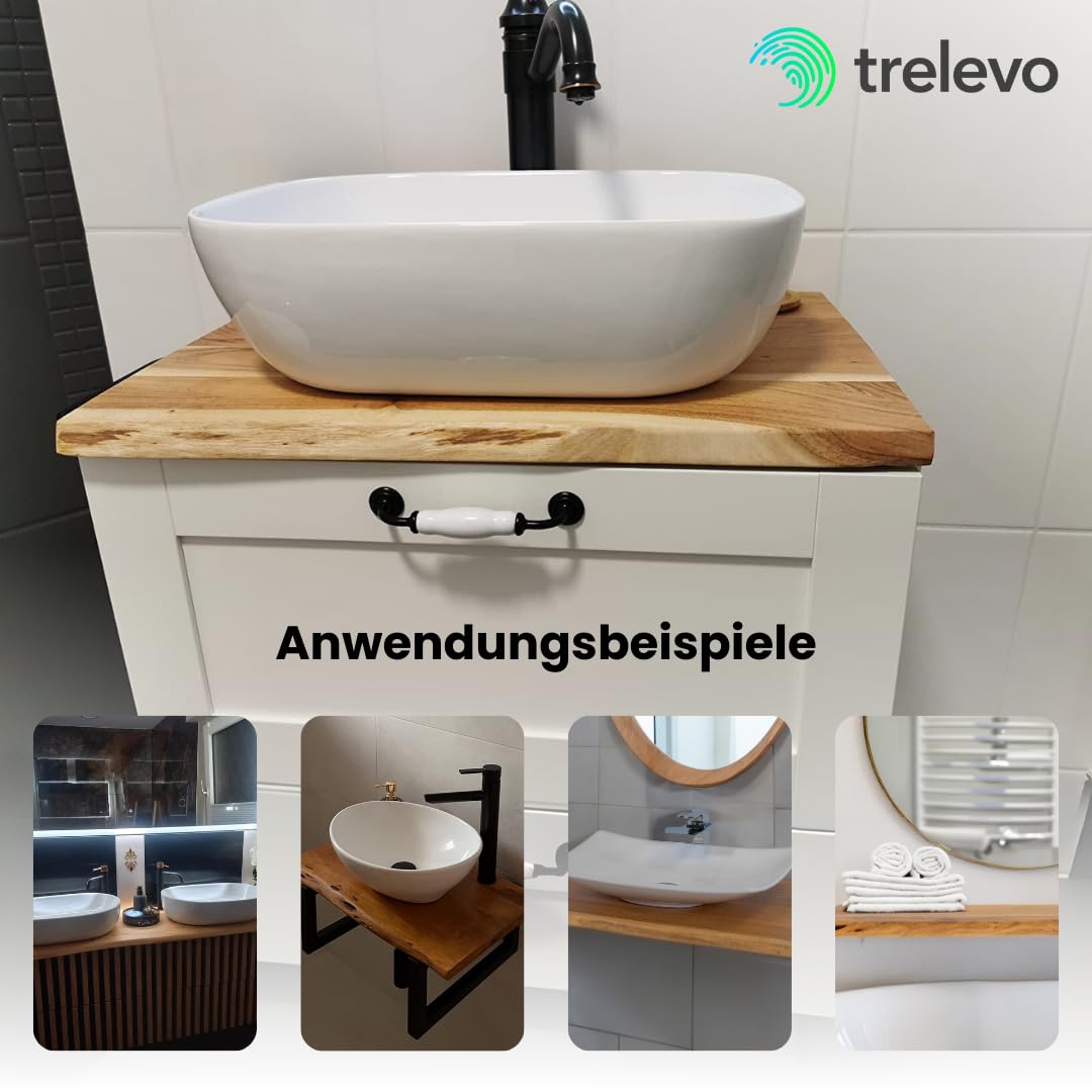 Waschtischplatte 100x60 cm, Akazienholz massiv 26mm, Tischplatte naturfarben, Baumkantenplatte als Waschtisch für Aufsatzwaschbecken