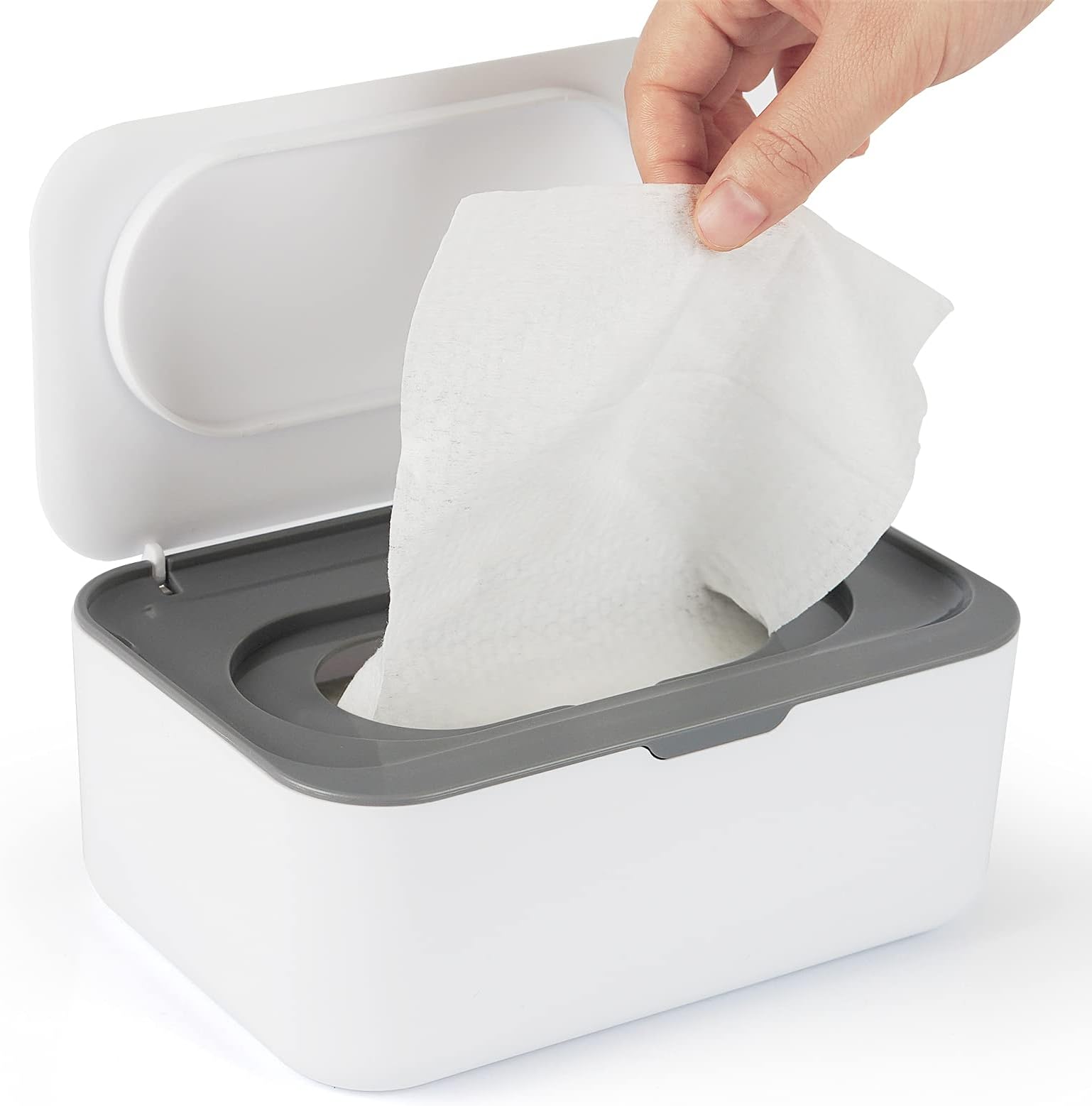 Flenpptly Baby Wipes Dispenser, Wipes Case Baby Wipe Holder Keeps Wipes Fresh, Non-Slip, Easy Open & Close (Gray)