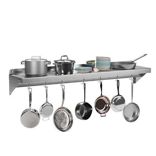 Estante de almacenamiento multifuncional de metal con tapa posterior para cocina, [certificado NSF] Estante de montaje en pared de acero inoxidable