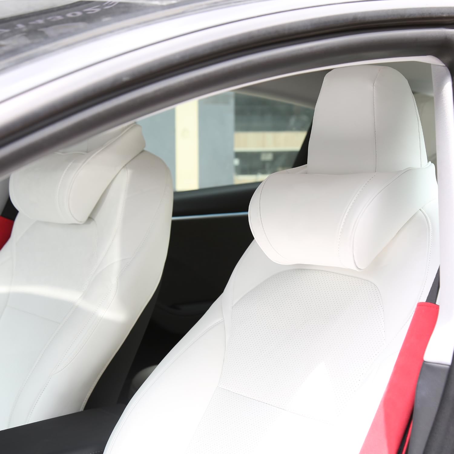 Almohadas Suaves para el Cuello del Coche para el Asiento de Conducción con Correa Ajustable Universal Fit Cuello Cojines de Descanso para Viajes/Oficina/Hogar, 2pc Blanco