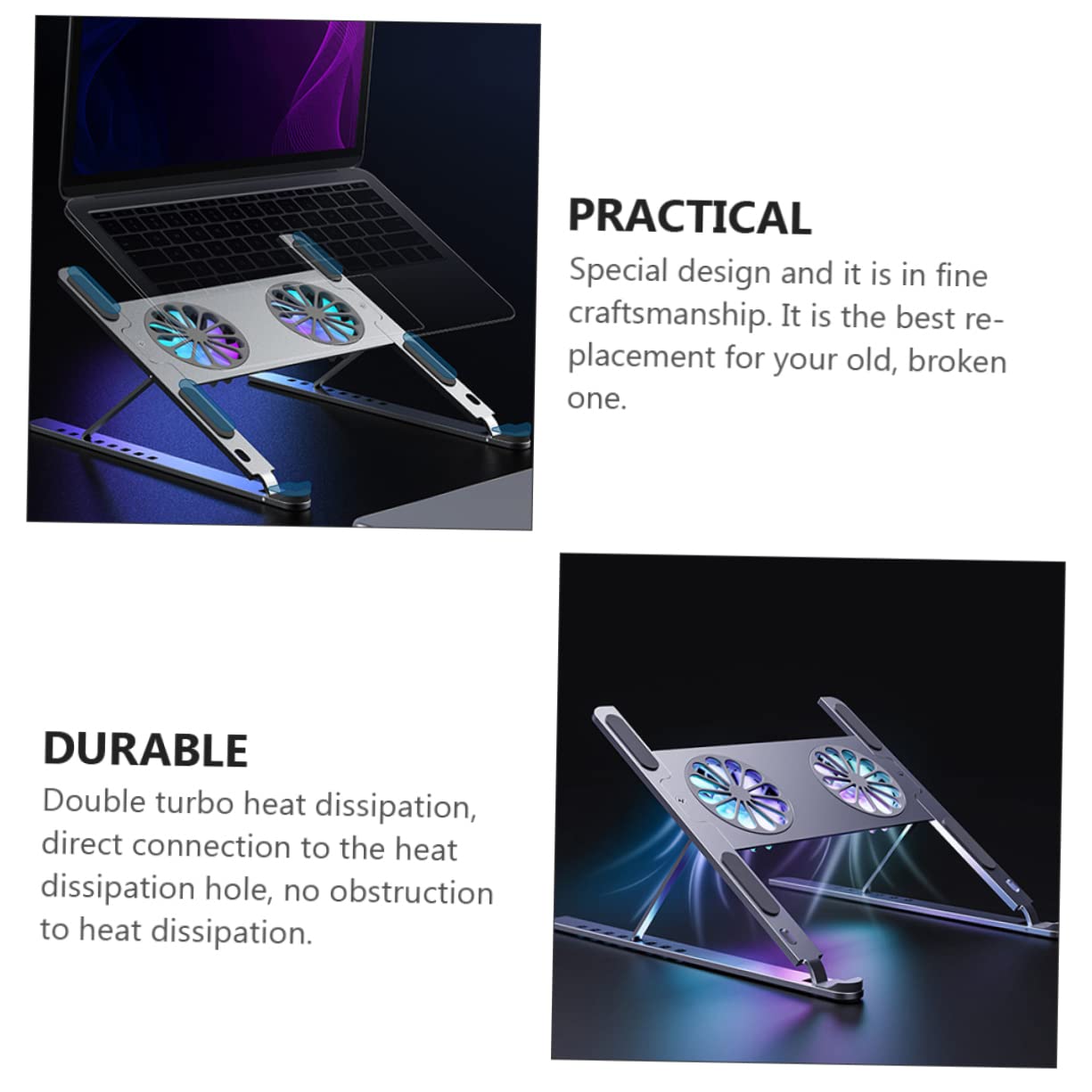SHINEOFI Support Réglable Ventilé pour Ordinateur Portable en Alliage D'aluminium Circulation d'air Interne et Externe, Design Spécial et Texture Raffinée pour Bureau
