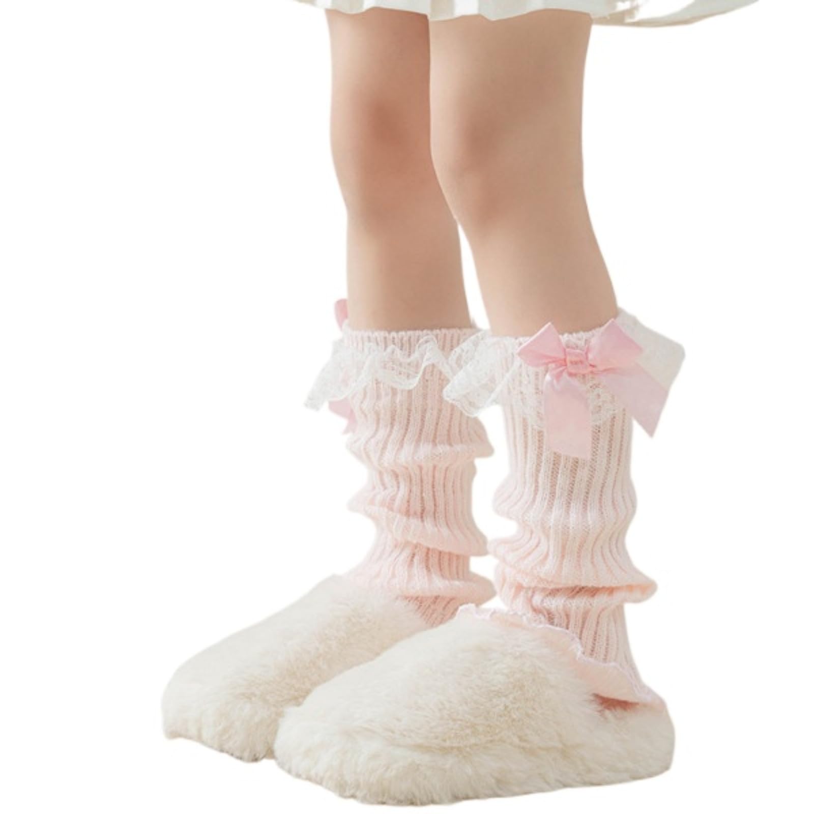 Scaldamuscoli per gambe a maglia con fiocco per ragazze, morbidi, traspiranti, larghi, calzini caldi, adatti per bambini dai 3 ai 13 anni
