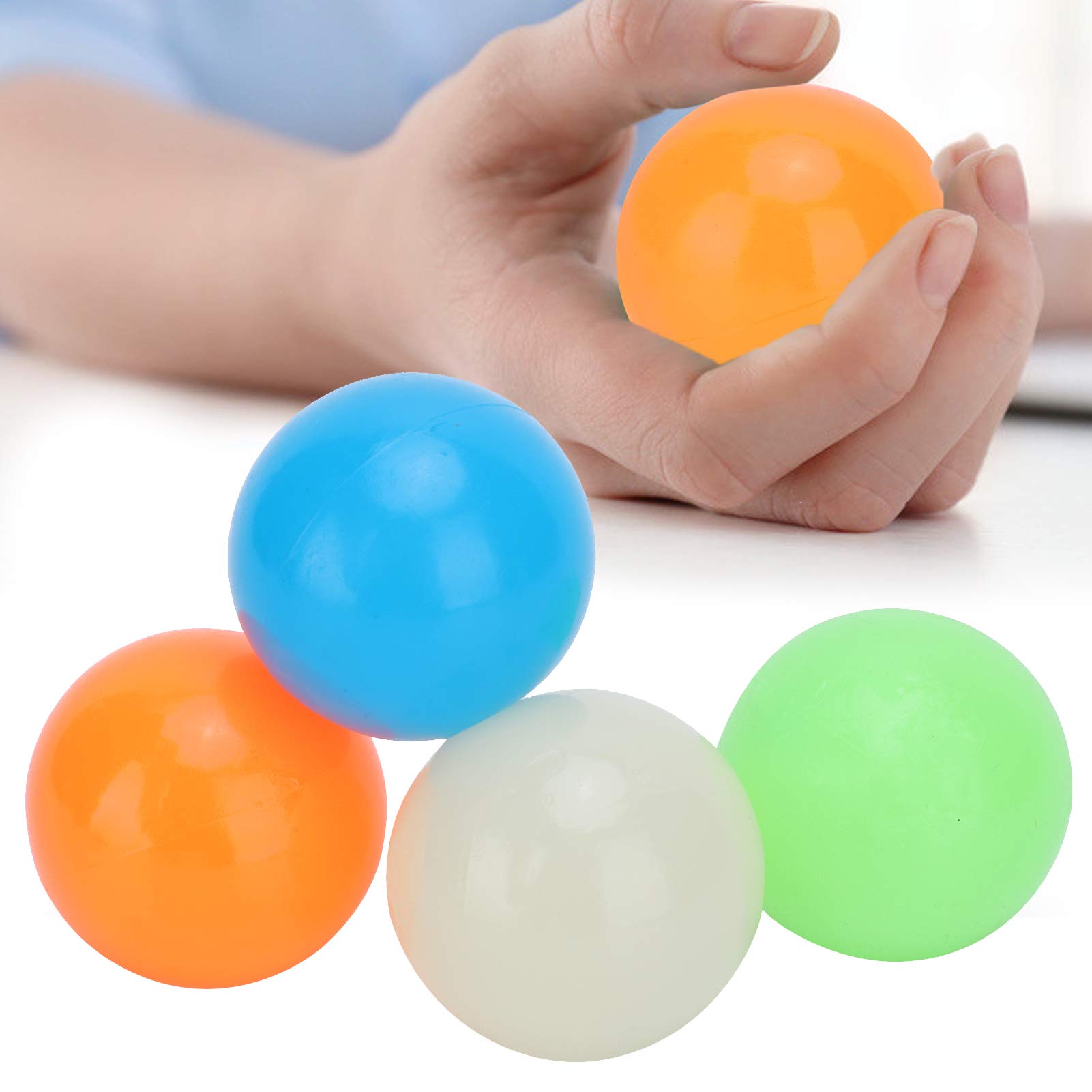 Hopcd 4pcs Sticky Balls, Glow Stress Relief Balls Sticky Ball for Ceiling, Stress Ball Stick to The Wall and Slowly Fall Off, Perfect for Kids and Adults(65mm)