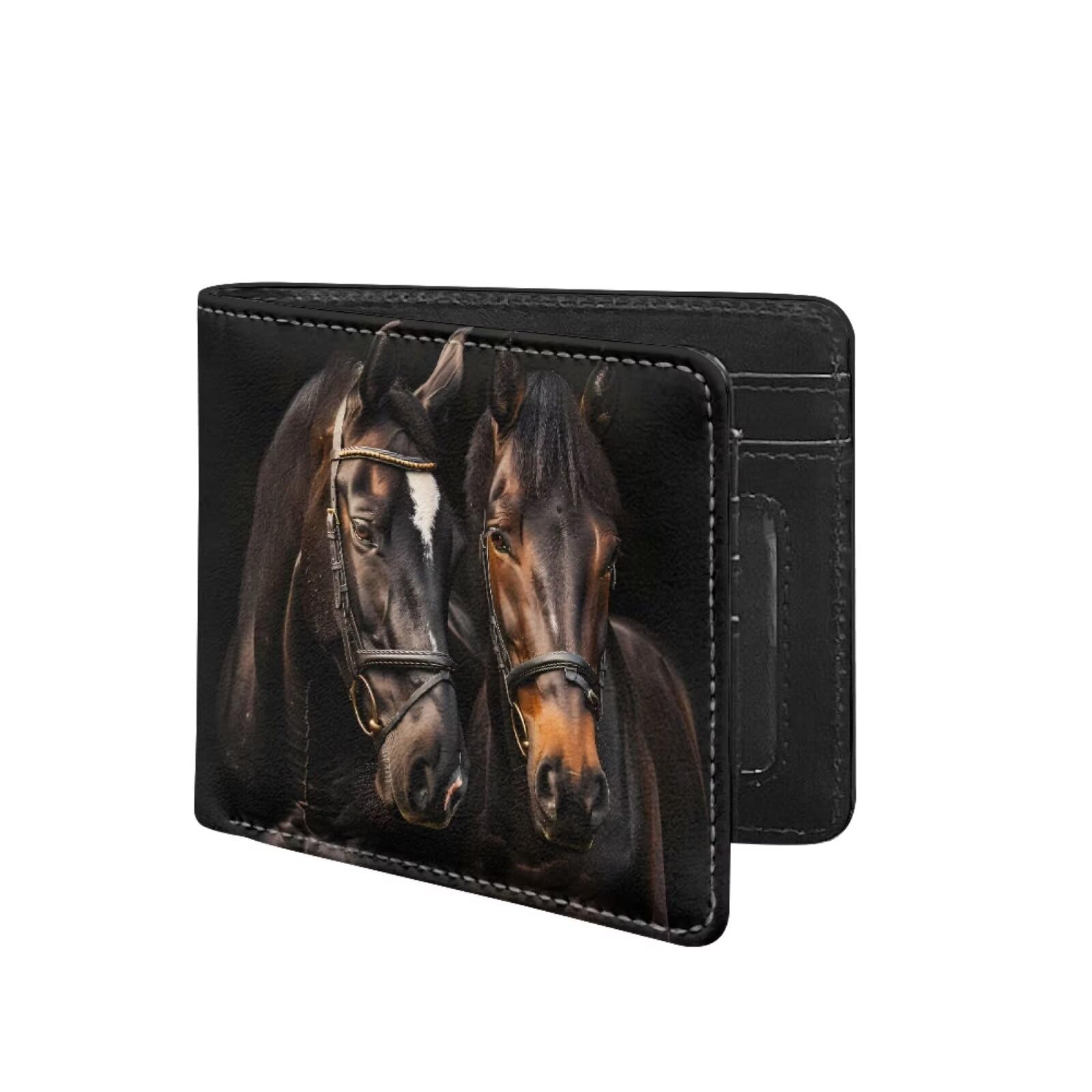 Coldinair Horse Boys Wallet for Kids anf Teenager,Black Novelty Small RFID Bifold Wallets Bi-fold PU Leather Wallet Credit Id Card Cash Holder for Teen Boys