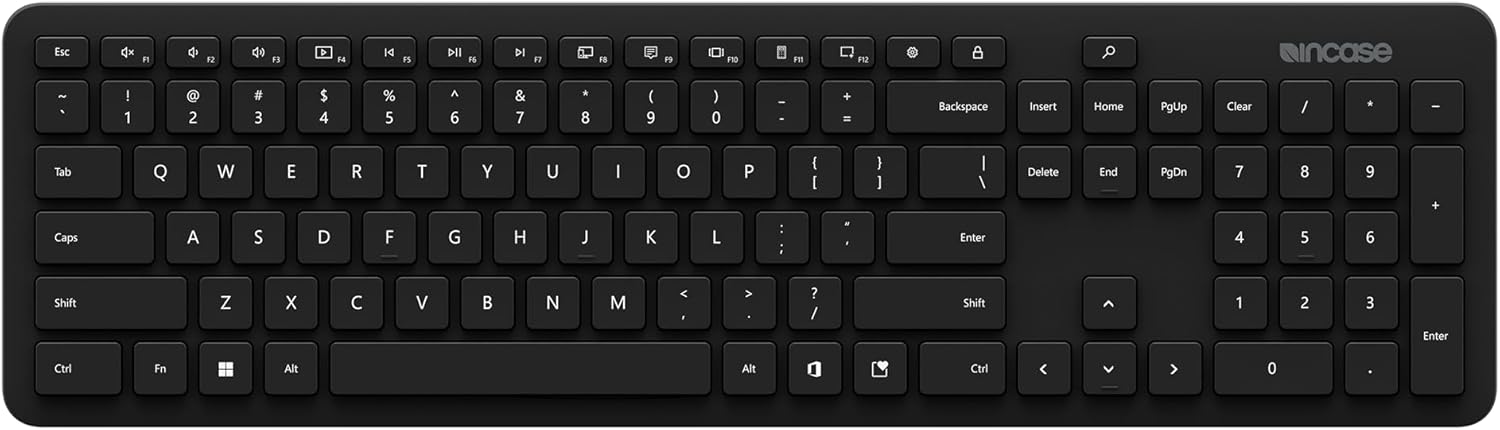 Incase Bluetooth Keyboard – Designed by Microsoft – Sleek Design, Optimized Key Spacing, Office 365 Shortcuts, Swift Pair, 33 ft Range, 3-Year Battery Life -Compatible with Mac/Windows – Black