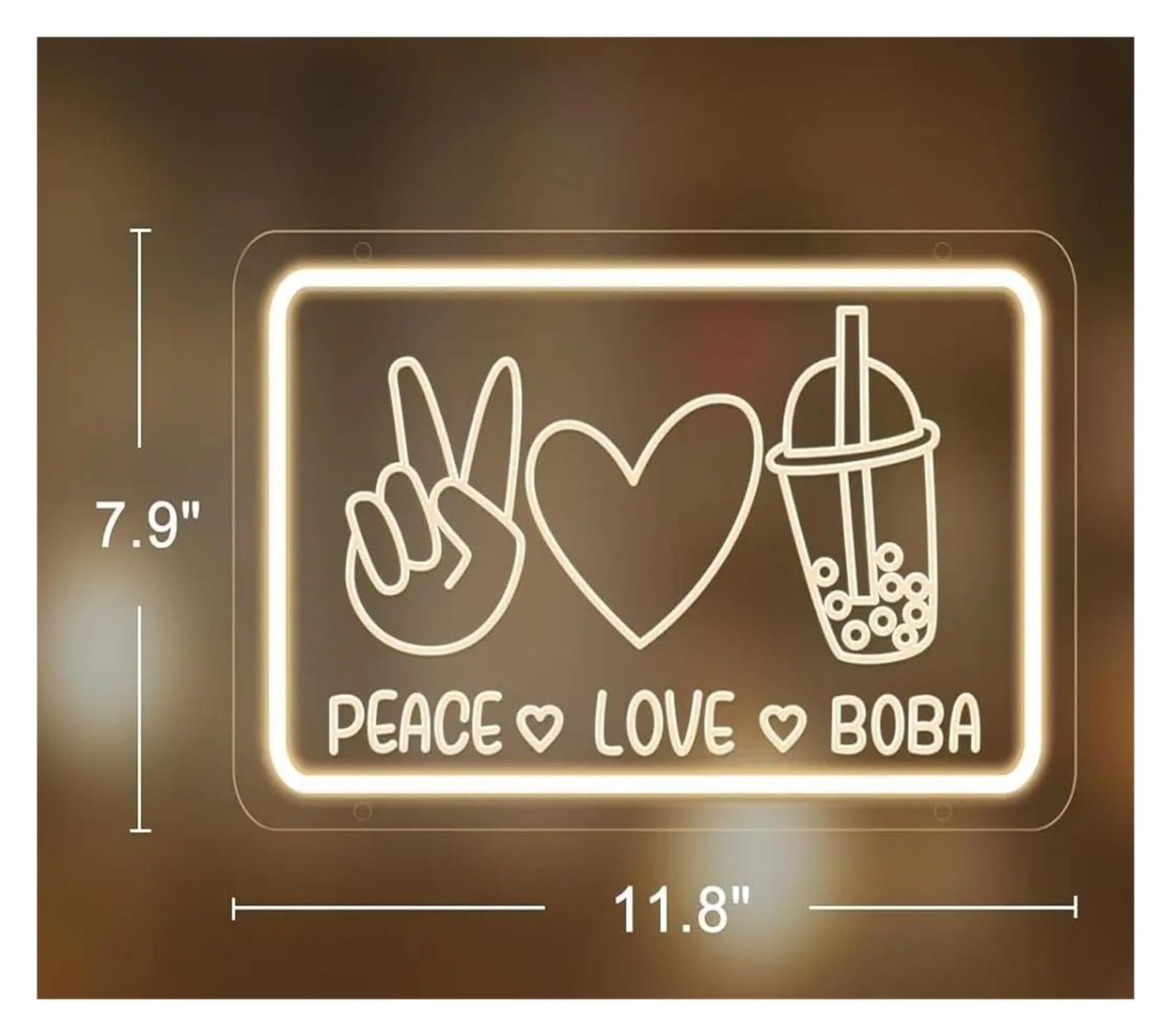 XENITE Luces Art Decoration Christmas Letreros De Neón Peace＆Love＆Bobapara Té De Burbujas, Té Con Leche, Tienda, Bar, Escaparates, Decoración De Pared, Dormitorio Infantil, 20 X 30 Cm