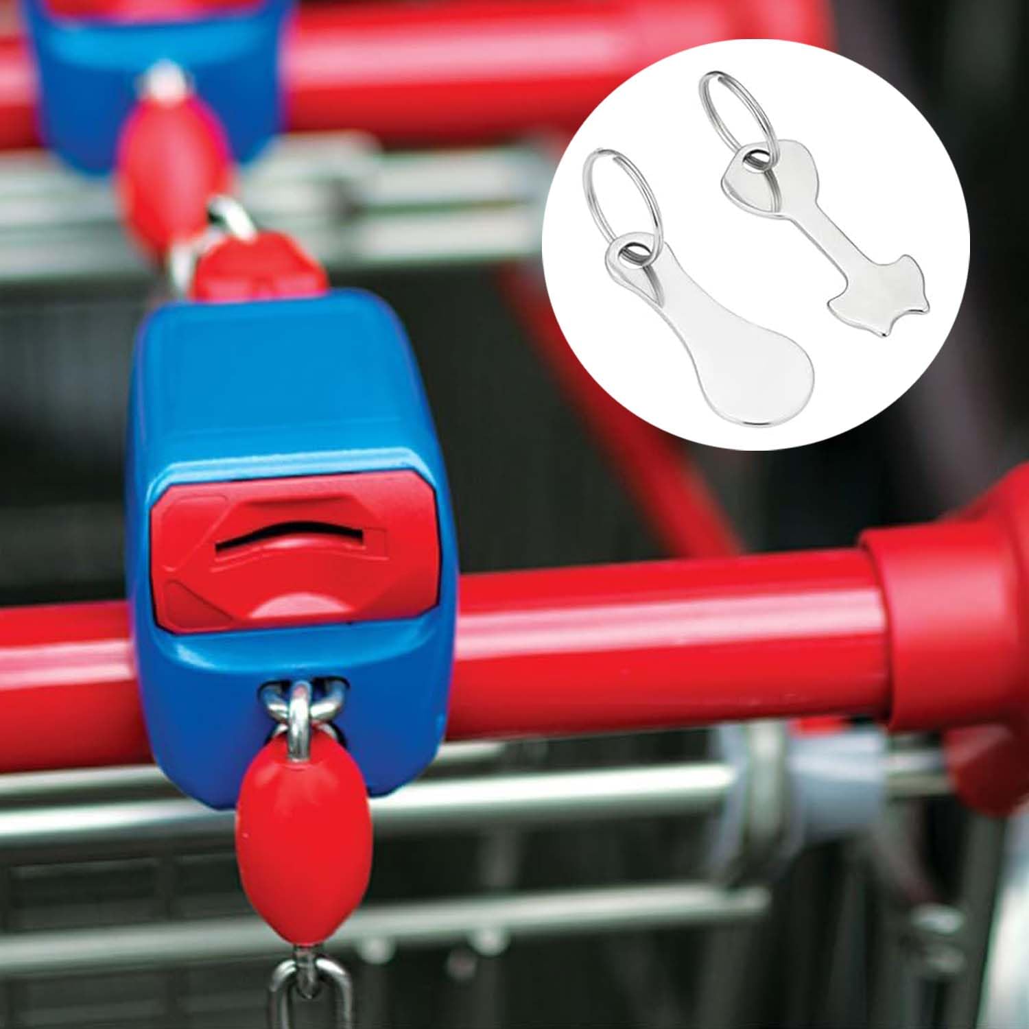 6 Pieces Stainless Steel Shopping Trolley Key Ring - Two Models of Removable Tokens, Silver, 1 - Image 4