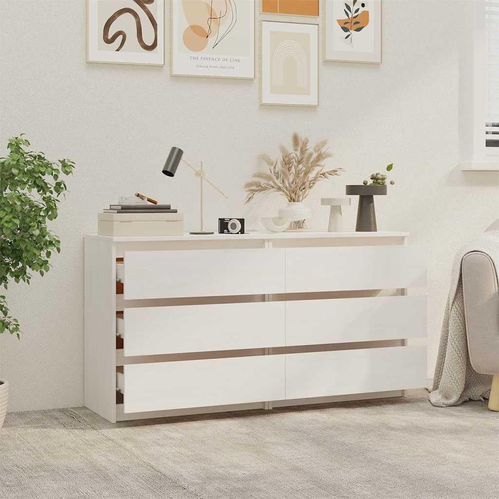 Nachttische 2er Set Weiß 60x36x64 cm aus Massivholz Kiefer Schrank mit 3 Schubladen für Schlafzimmer, Kinderzimmer, Gästezimmer, platzsparend, modern, langlebig, einfach zu reinigen