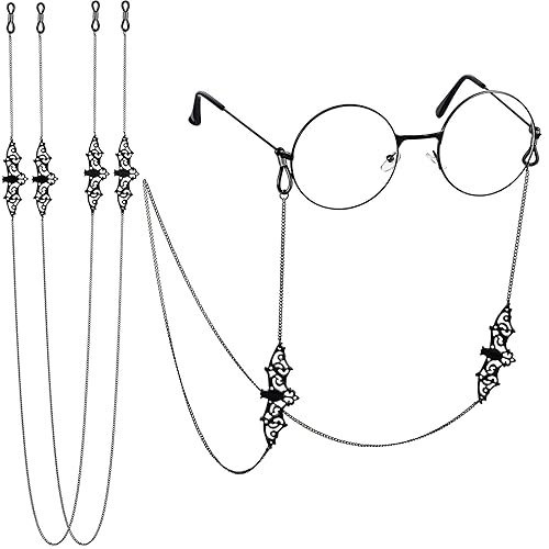 Frienda 2 Pieces Glass Chains Bat Goth Sunglasses Eyeglass Eyewear Lanyard Halloween Party Accessories for Women Men - Black