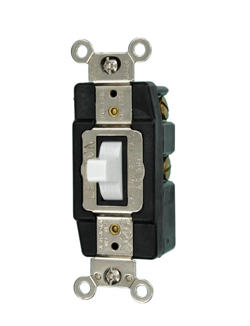 Leviton 15 Amp, 120/277 Volt, Toggle Double-Throw Ctr-OFF Momentary Contact Single-Pole AC Quiet Switch, Extra Heavy Duty Spec Grade, Grounding, Back & Side Wired, Ivory, 1256