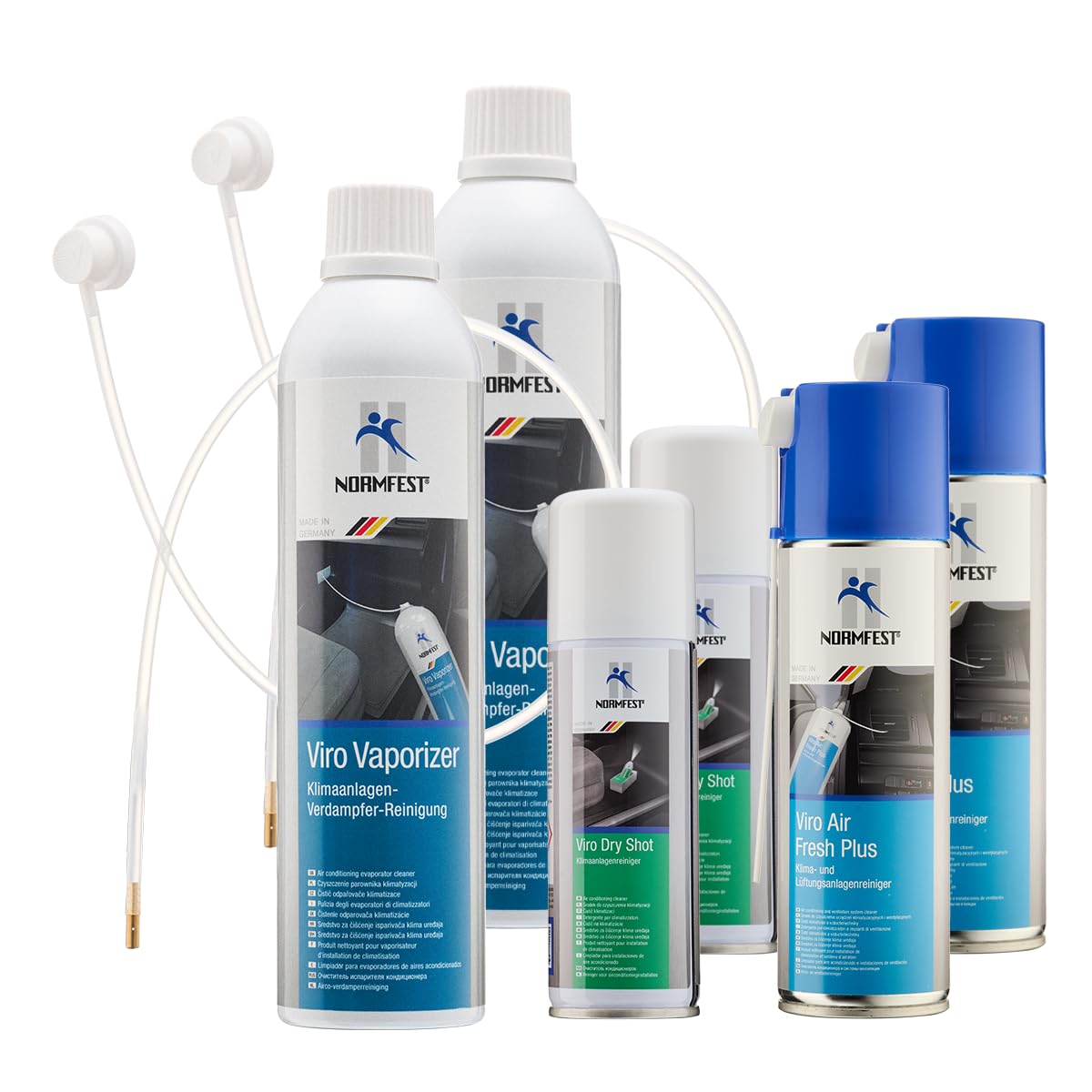 Normfest 2X Viro Starter Set – 3-teiliges Klimaanlagen-Reinigungsset gegen Bakterien, Schimmel & Gerüche, inkl. Verdampfer-, Kanal- & Innenraumreiniger mit Citrusduft – Gesamtinhalt 1600ml
