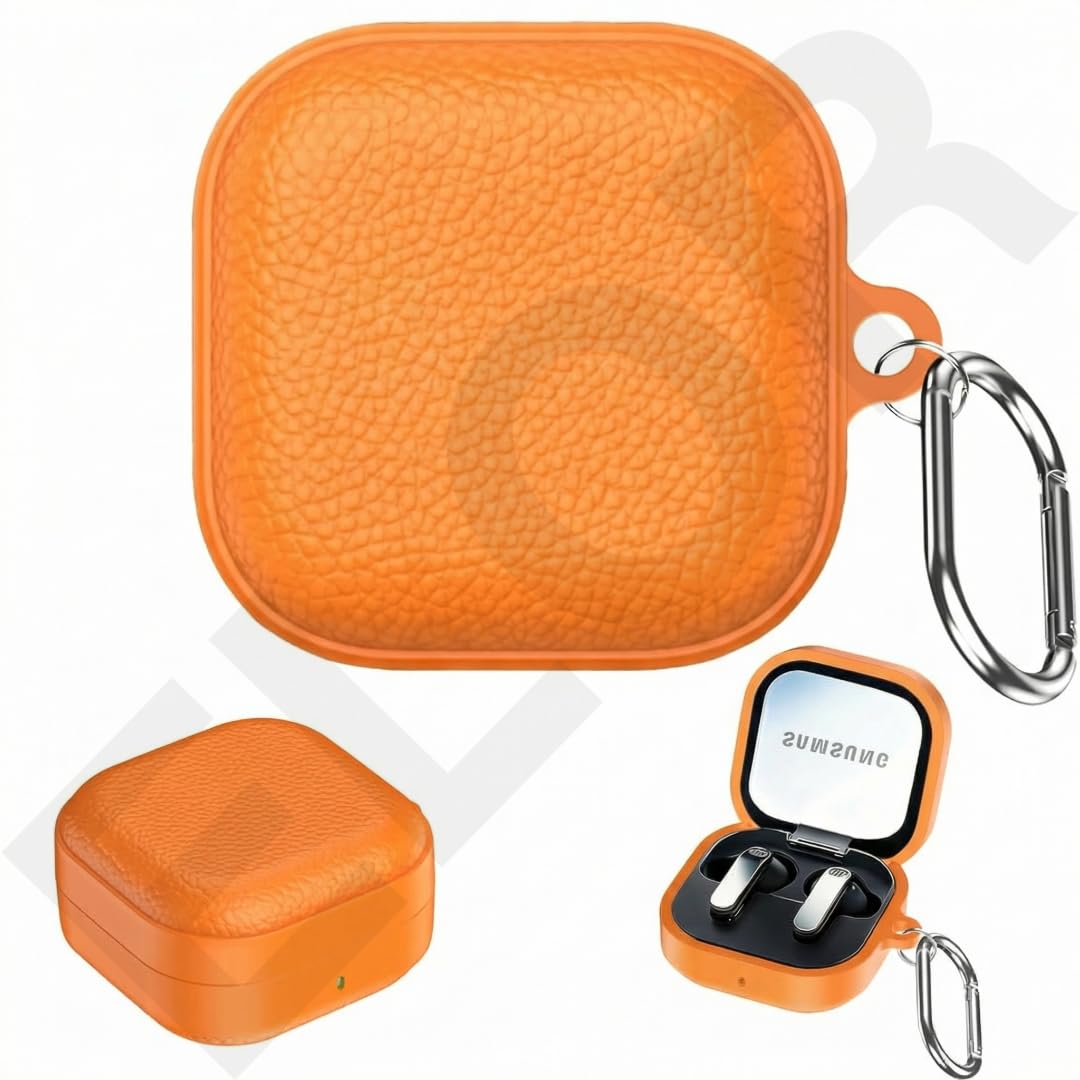 ELOR Suede Leather Texture Case Cover Compatible with Samsung Galaxy Buds 4 | 4 Pro (Earbuds Not Included) (Orange)-image-8
