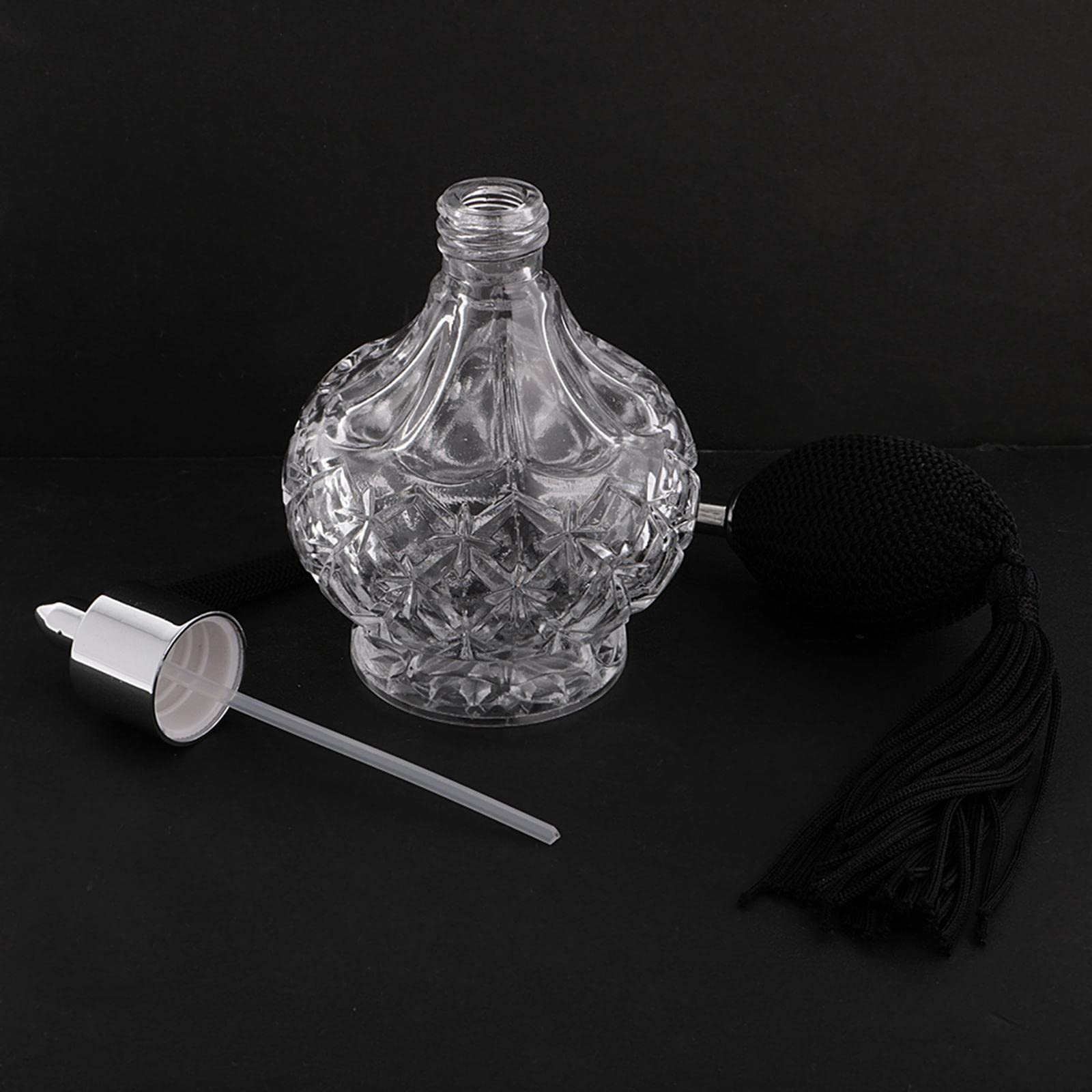 Parfümflasche Kristallparfümsprühflasche Nachfüllbare Glasflakon Zerstäuber Metallverschluss 100ml für Schlafzimmer Wohnzimmer Geschenk, Schwarz