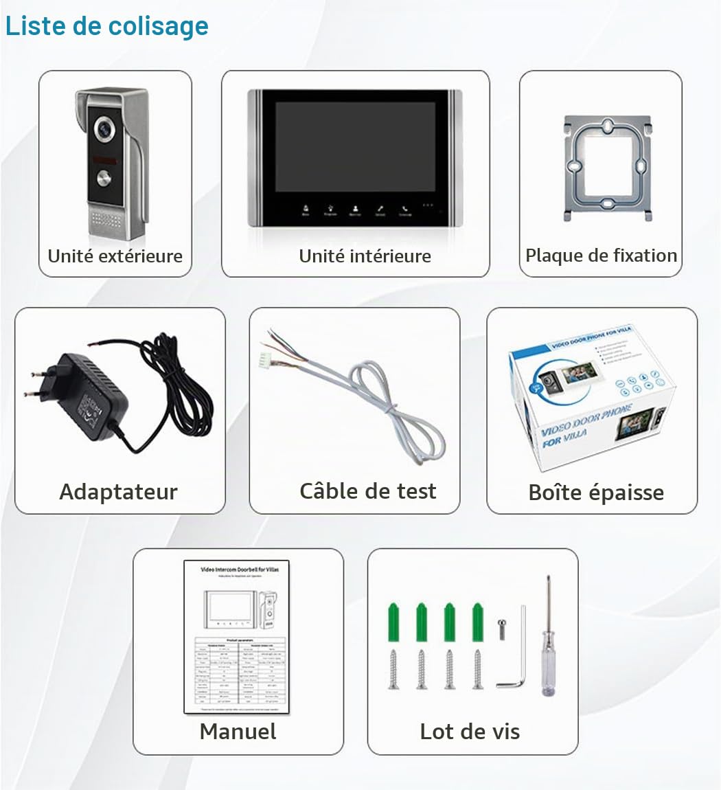 Interphone Vidéo Filaire, Visiophone Connecté 4 Fils avec Écran LCD TFT 7" Caméra de Vision Nocturne étanche Déverrouillage Surveillance Portier Vidéo Audio Bidirectionnel (1 Camera 1 Monitor)