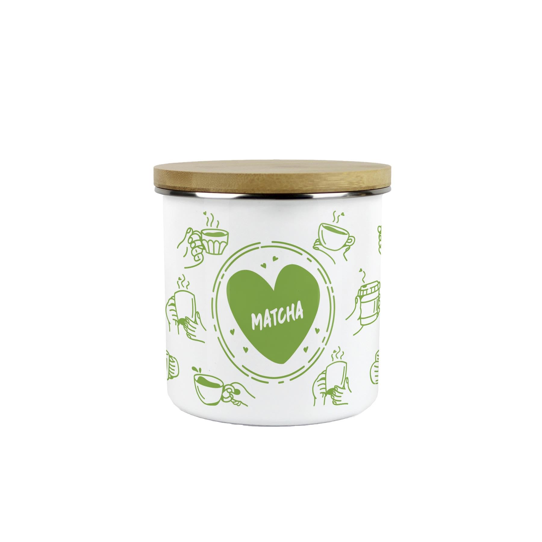 Purely Home Matcha Storage Canister - Love Heart 600ml Enamel Kitchen Container Gifts