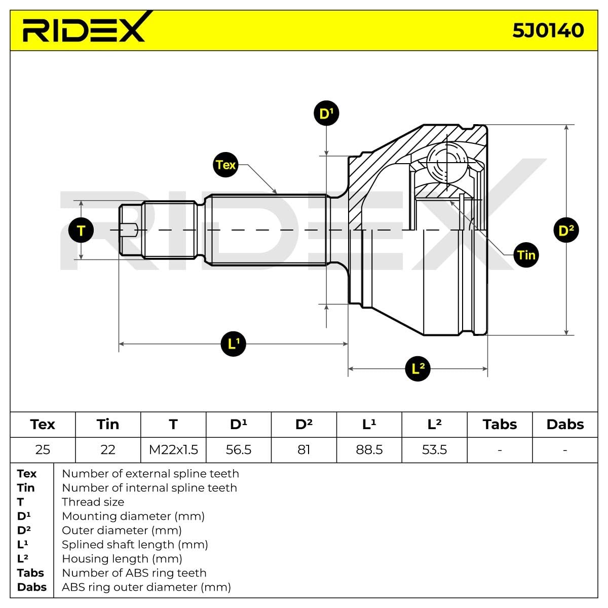 RIDEX 5J0140 Kit giunti semiasse Anteriore Compatibilità con FORD Fiesta Mk4 Hatchback JAS, JBS
