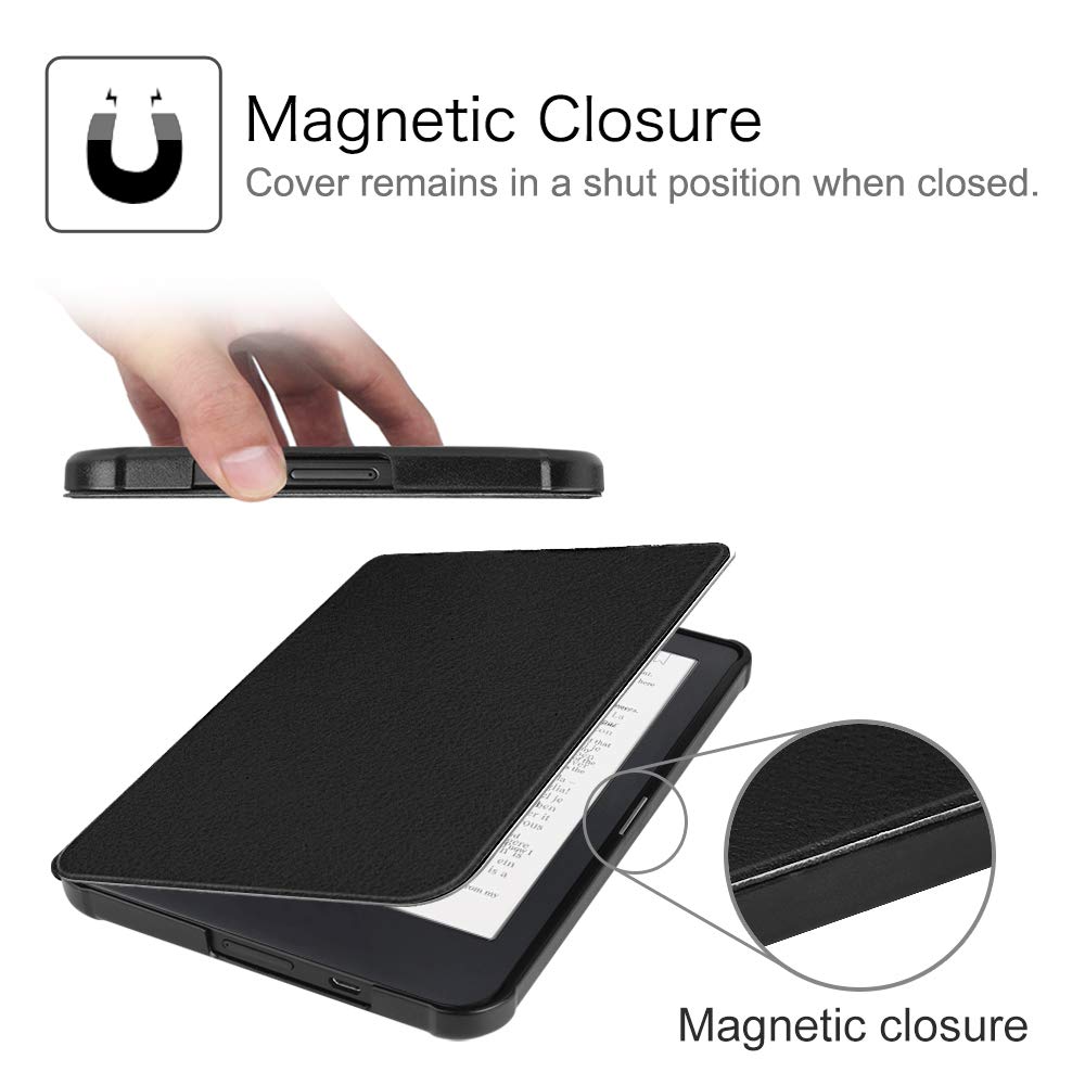 FINTIE Étui pour Kobo Clara HD 6 Pouces 2018 (Numéro de Modèle: N249) - Housse Fine et Légère Coque Fermeture Magnétique Fonction Réveil/Sommeil Automatique, Noir