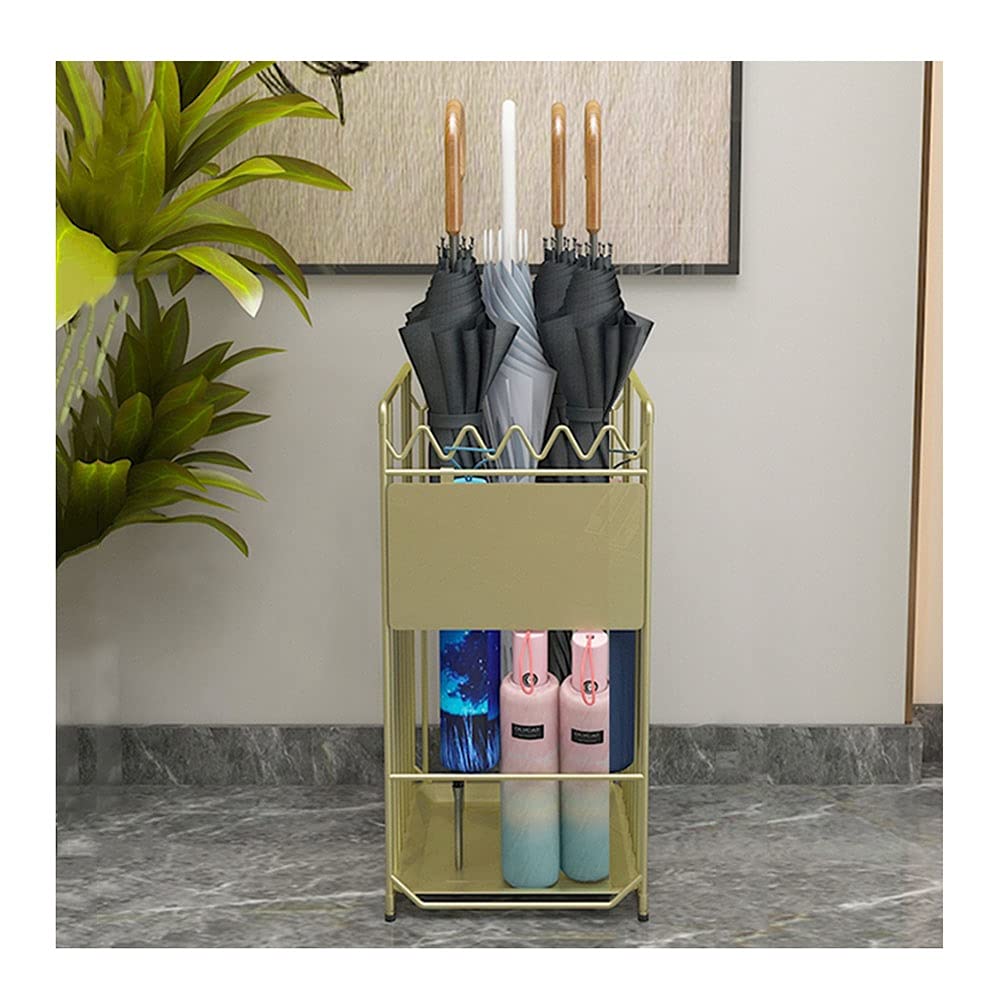 PXAMORTEL Metal Umbrella Holder Stand, Metal Umbrella Stand with Drip Tray Holds 20-30 Umbrellas Multicolor Multiple Sizes(Gold,28x21x54cm)