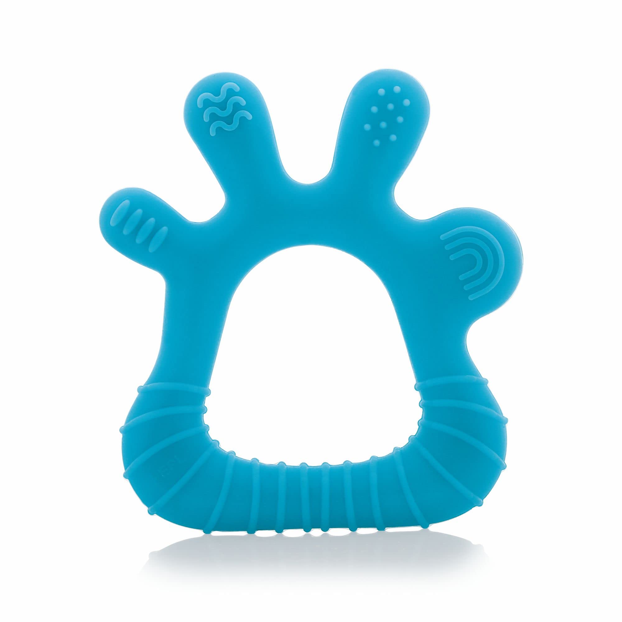 BeeBaby Finger Shape Soft Silicone Teether for 6+ Months with Carry Case, BPA Free Teething Toy for Babies with Textured Surface for Soothing Gums. 100% Food Grade (Finger - Blue)-image-5