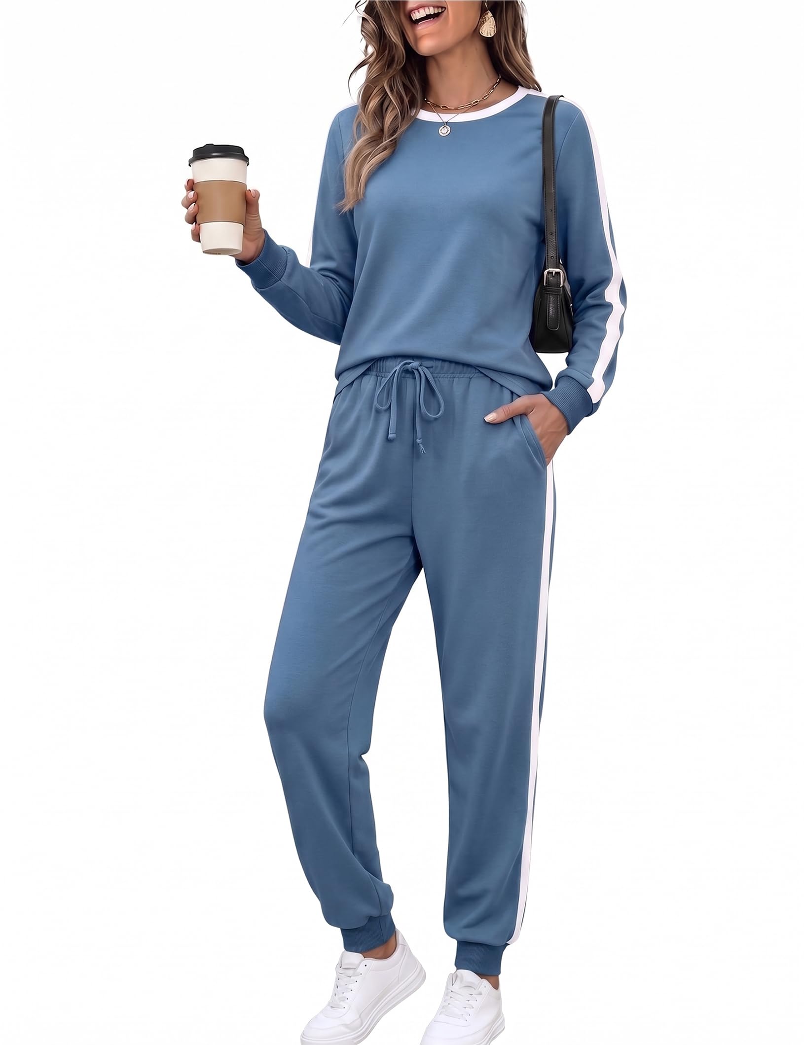 Marvmys Women Long Sleeve Tracksuits Fashion 2 Piece Lounge Set Travel Outfits Jogger Set