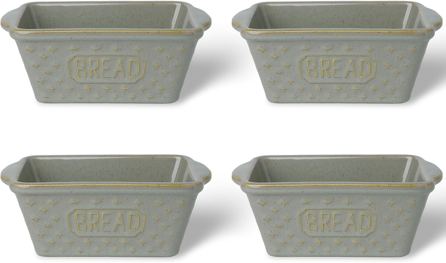 Ceramic Loaf Pan for Baking Bread, Mini Non-Stick Bread Pans, Bread Baking Pan for Cooking, Farmhouse Kitchen Decor, Microwave & Dishwasher Safe, set of 4 (Vintage Grey)