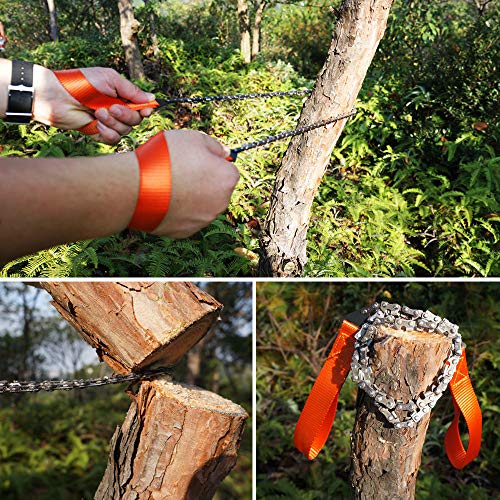 YOKEPO Survival Pocket Chainsaw Folding Hand Saw Chain 33 Serrated 3x faster 24 inch Hand Saw with Orange Straps Camping saw for Wood cutting Hiking Survival Bracelet Whistle Wristband and Firestarter - Thumbnail 2