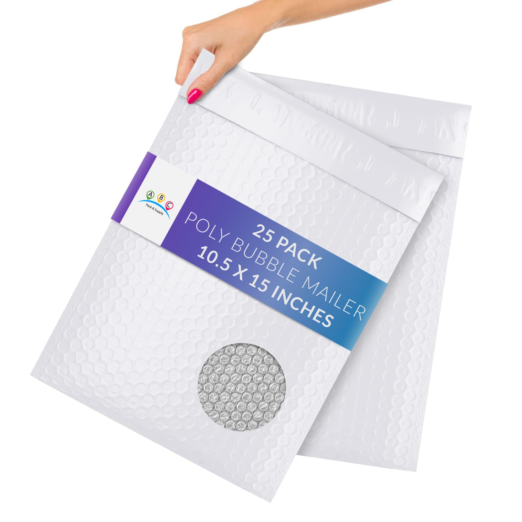 ABC Luftpolster-Versandtaschen, Weiß, Größe 26.7x38.1 cm, 25 Stück, gepolsterte Luftpolster-Versandtaschen, selbstdichtend, niedliche Luftpolster-Versandtaschen für Versand, Luftpolster-Versand, Bulk