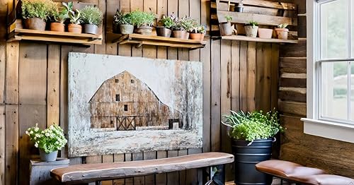 Miniatura 7 de YHSKY ARTS Lienzo de granero pintado a mano, pintura rústica, moderna, abstracta, granja, imágenes, arte estético para sala de estar, dormitorio,